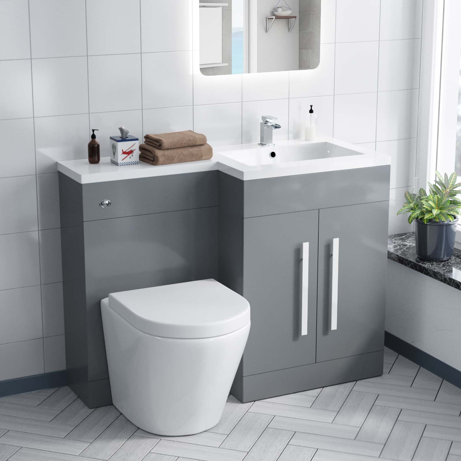 Aric 1100mm RH Freestanding LightGrey Vanity with BTW Rimless Toilet, WC & Basin