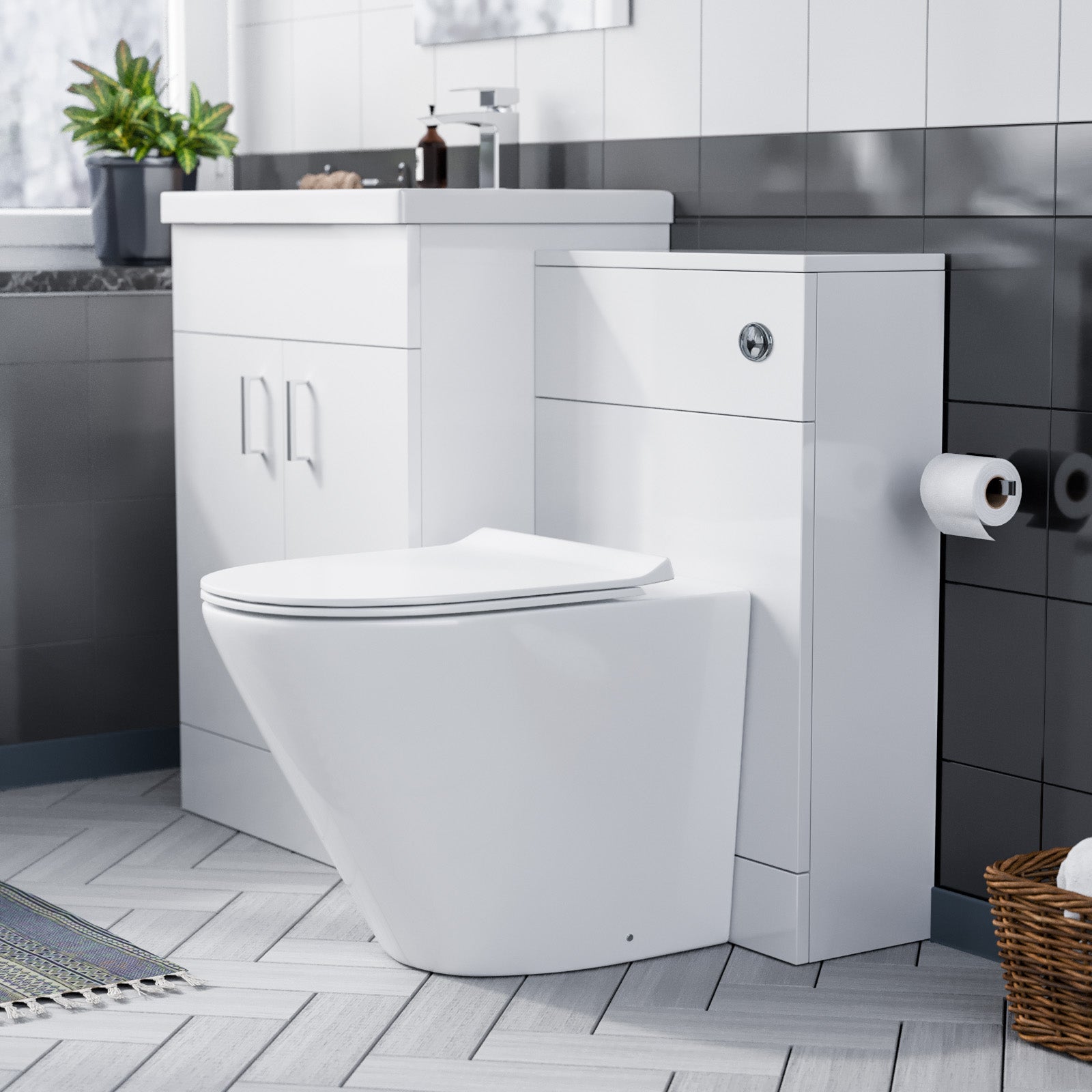 Nanuya 600 Floor Standing White Vanity, Ceramic Basin, BTW with Soft Close Toilet Seat & WC Unit