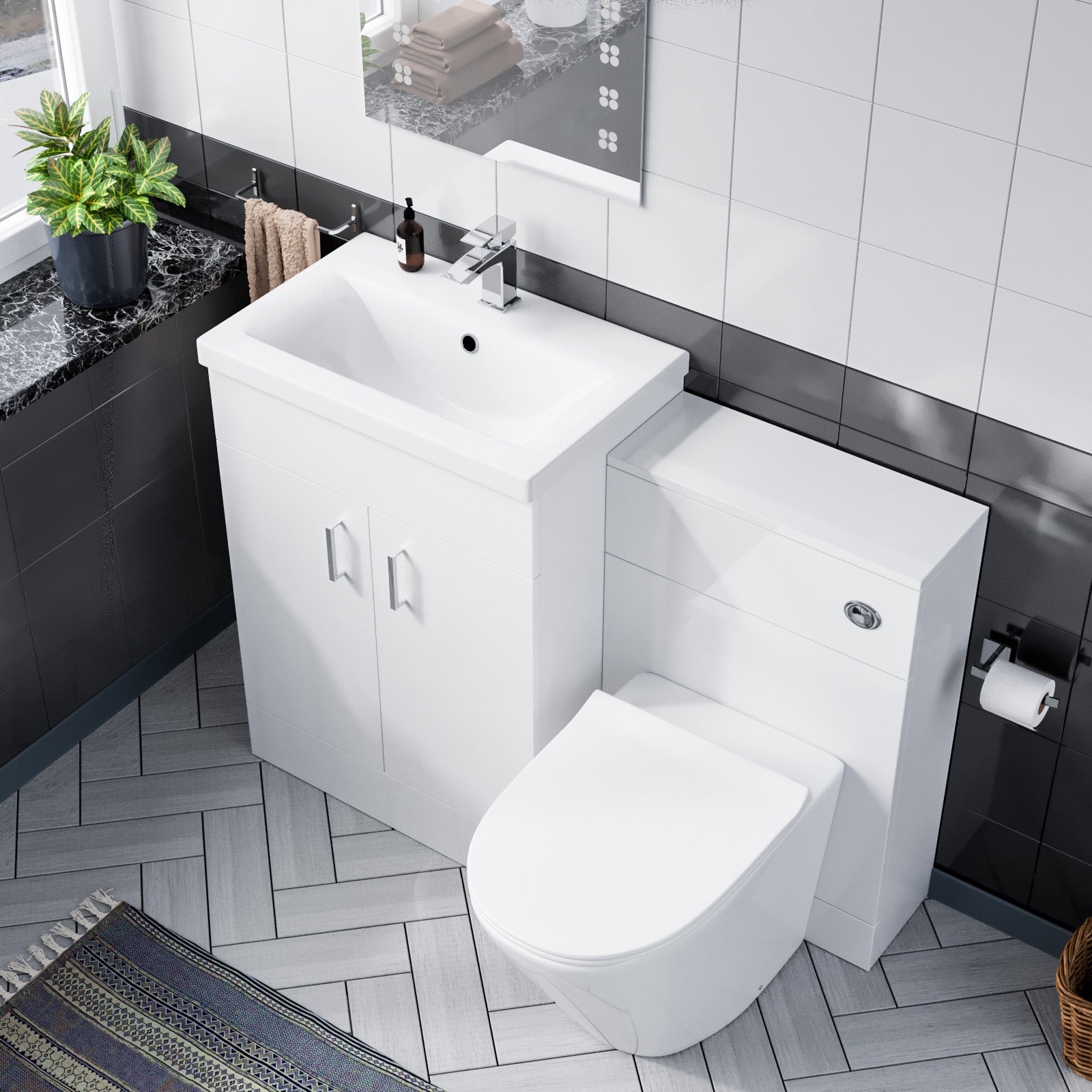 Nanuya 600 Floor Standing White Vanity, Ceramic Basin, BTW with Soft Close Toilet Seat & WC Unit