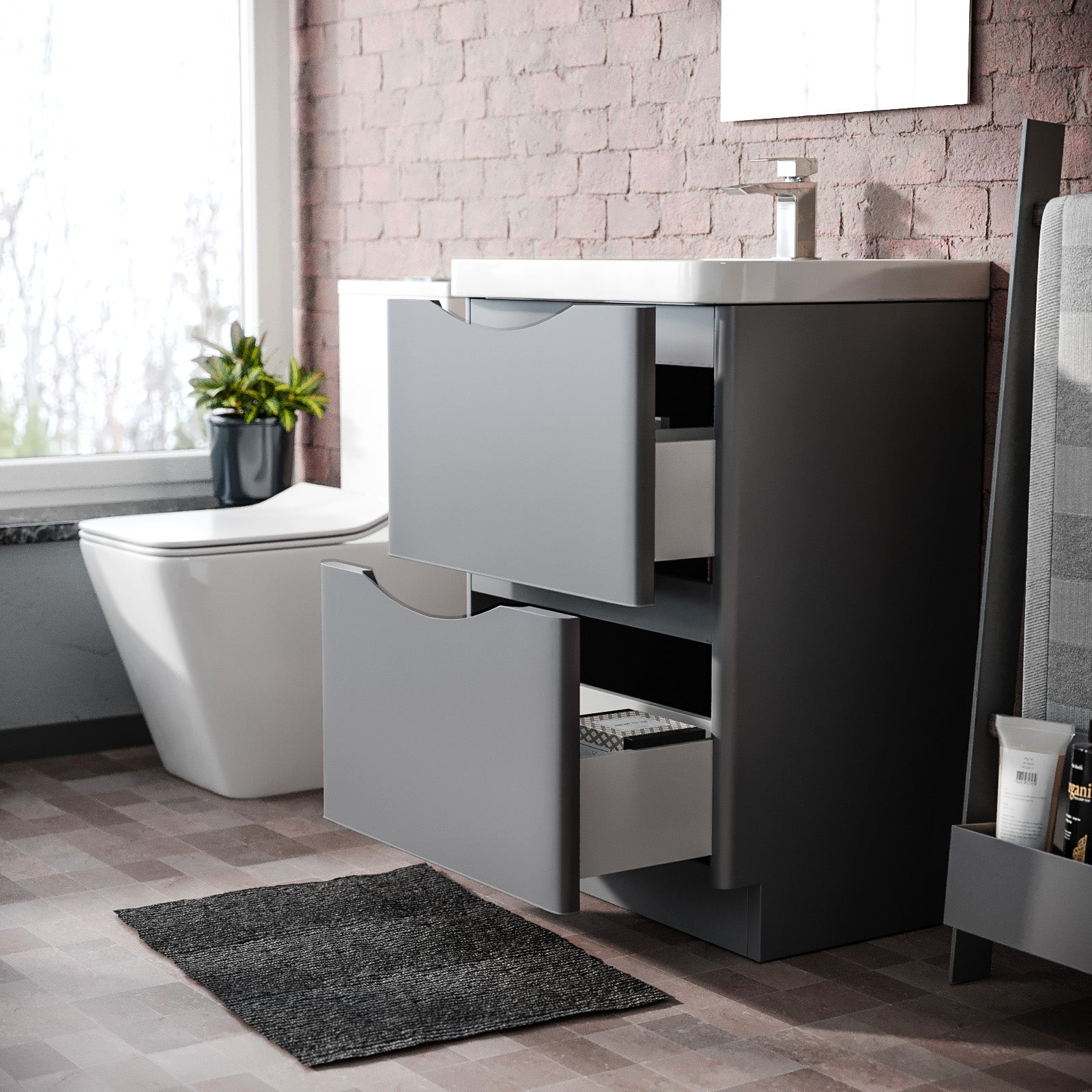 Merton 600mm Matte Grey Vanity with Basin Flat Pack