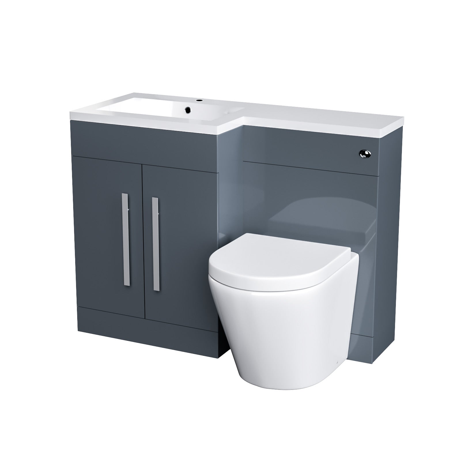 Aric 1100mm LH Freestanding Grey Vanity with BTW Rimless Toilet, WC Unit,Basin Flat Pack