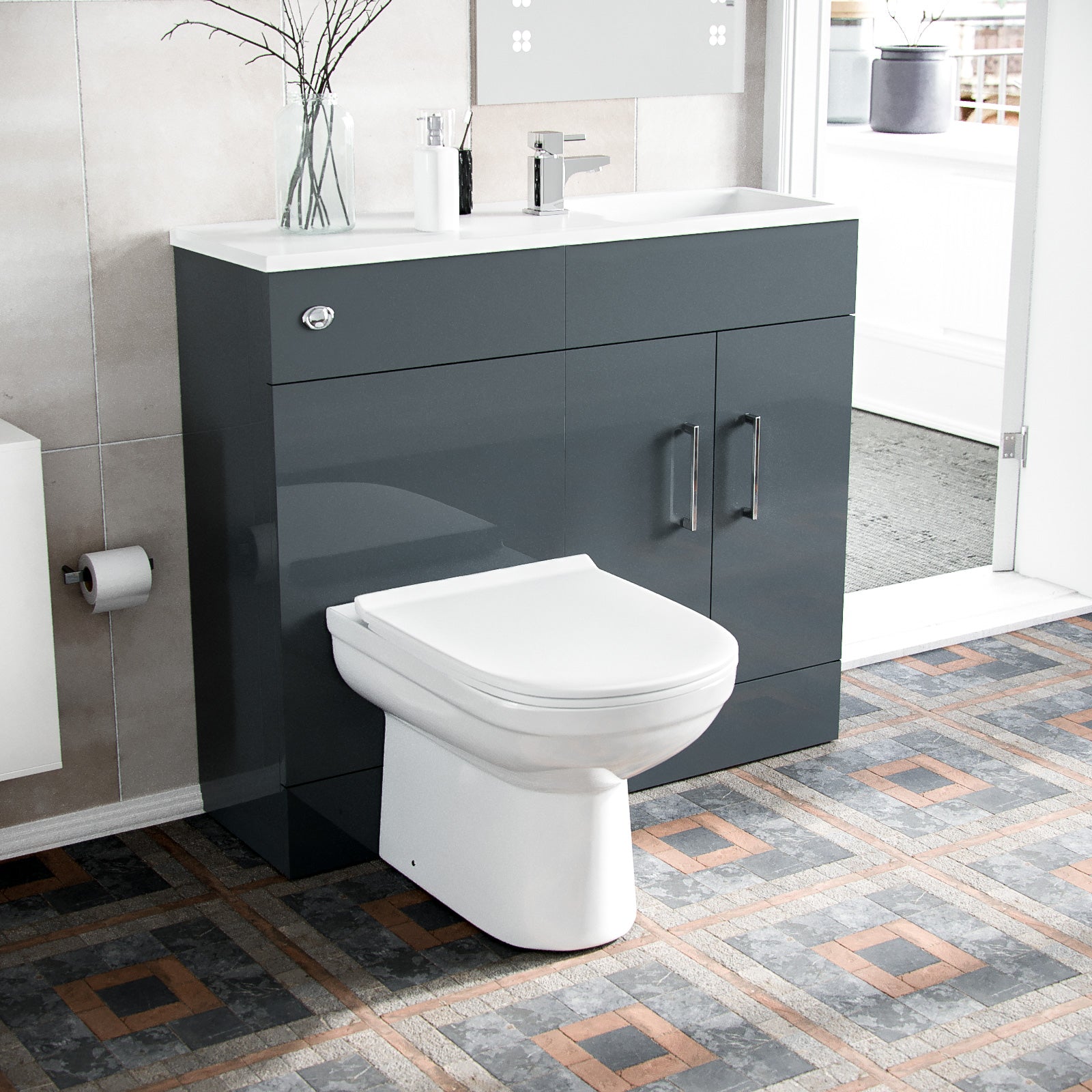 James 1000mm Slimline Floorstanding Grey Vanity Basin and BTW Combo Unit