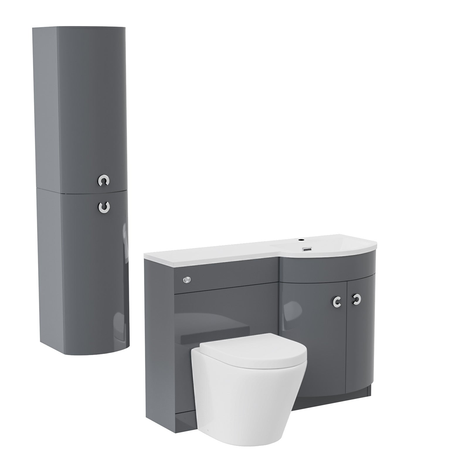 Dene 1100mm RH Grey Bathroom Vanity with WC, BTW Rimless Toilet & Wall Hung Cabinet