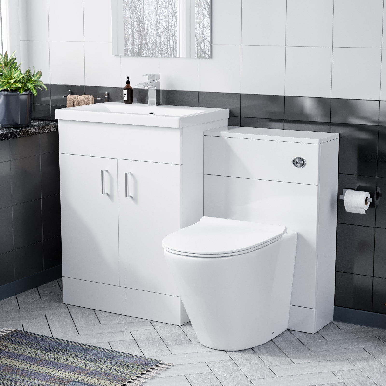 Nanuya 600 Floor Standing White Vanity, Ceramic Basin, BTW with Soft Close Toilet Seat & WC Unit