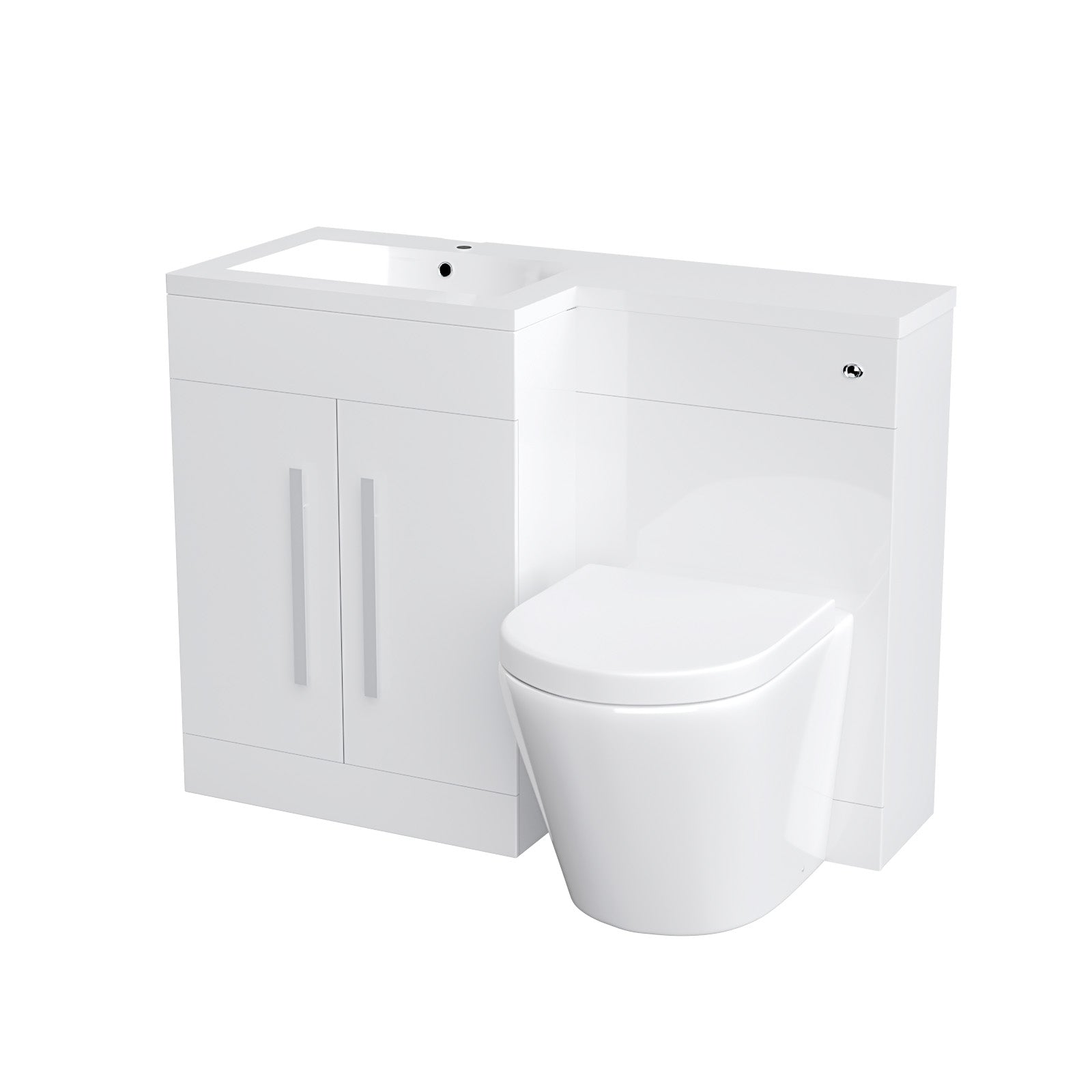 Aric 1100mm Vanity Basin Unit, WC Unit & Eddy Rimless Back To Wall Toilet White