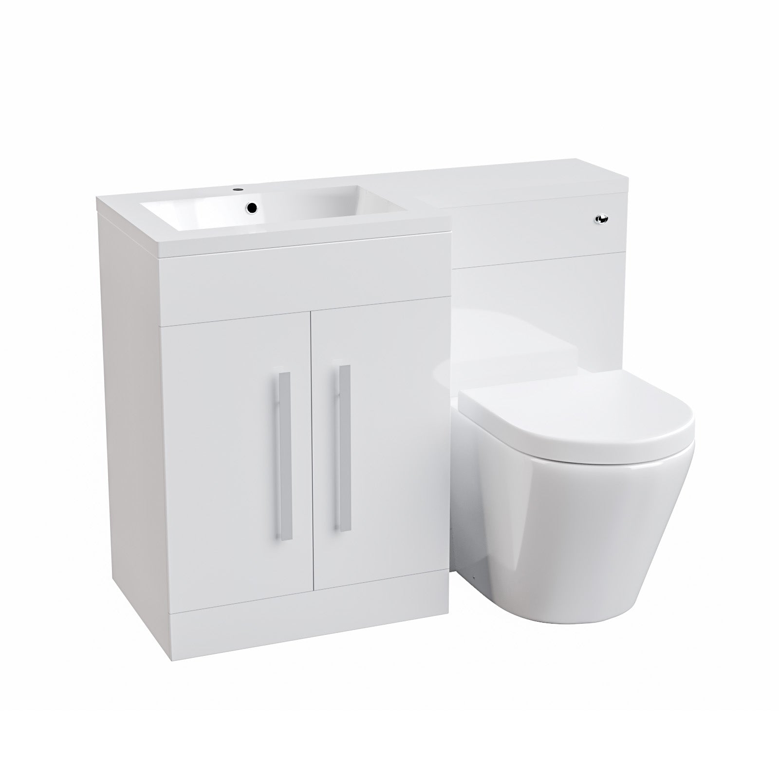 Aric 1100mm Vanity Basin Unit, WC Unit & Eddy Rimless Back To Wall Toilet White