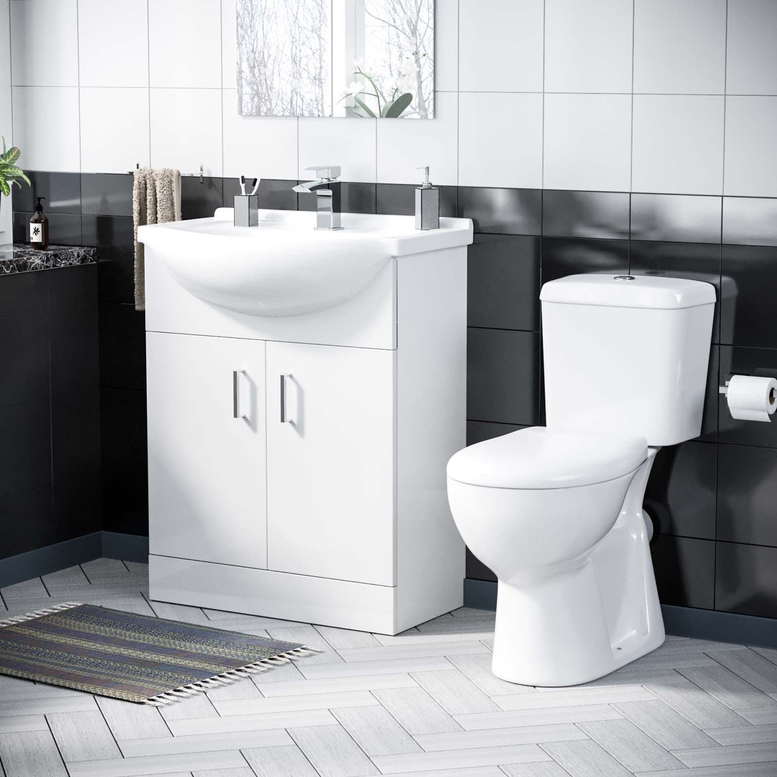 Ellen 650 mm Basin Flat Pack Vanity Sink Unit & Back To Wall Toilet Suite