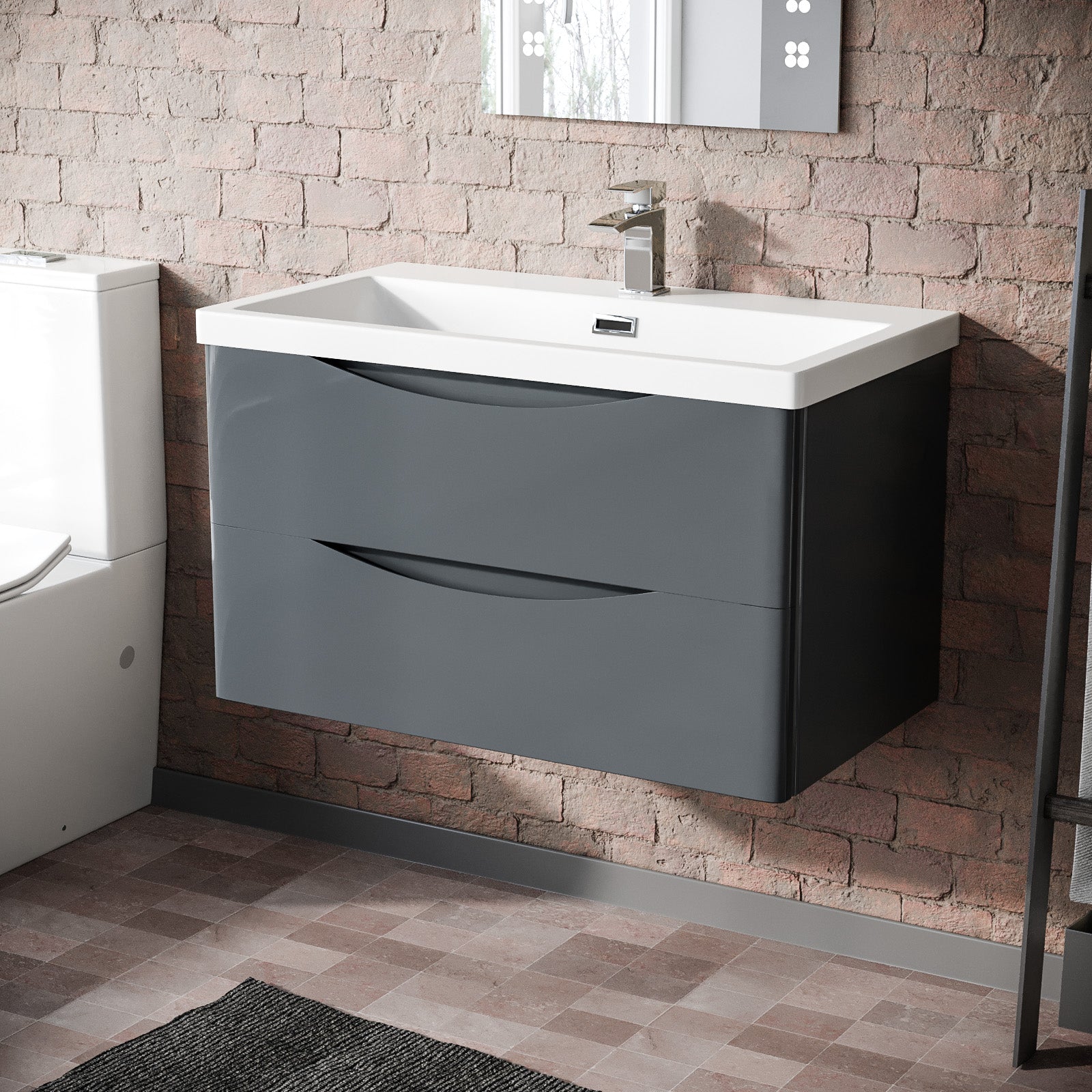 Merton Modern 800mm Grey Wall Hung  Basin Sink Flat Pack Vanity