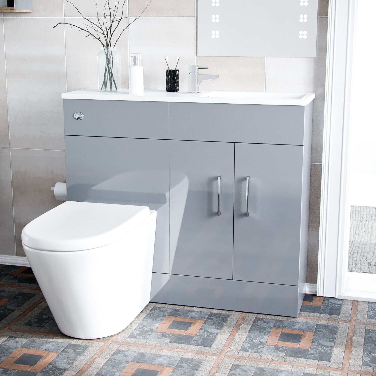 James 1000mm Vanity Basin Unit and Back To Wall Toilet Grey