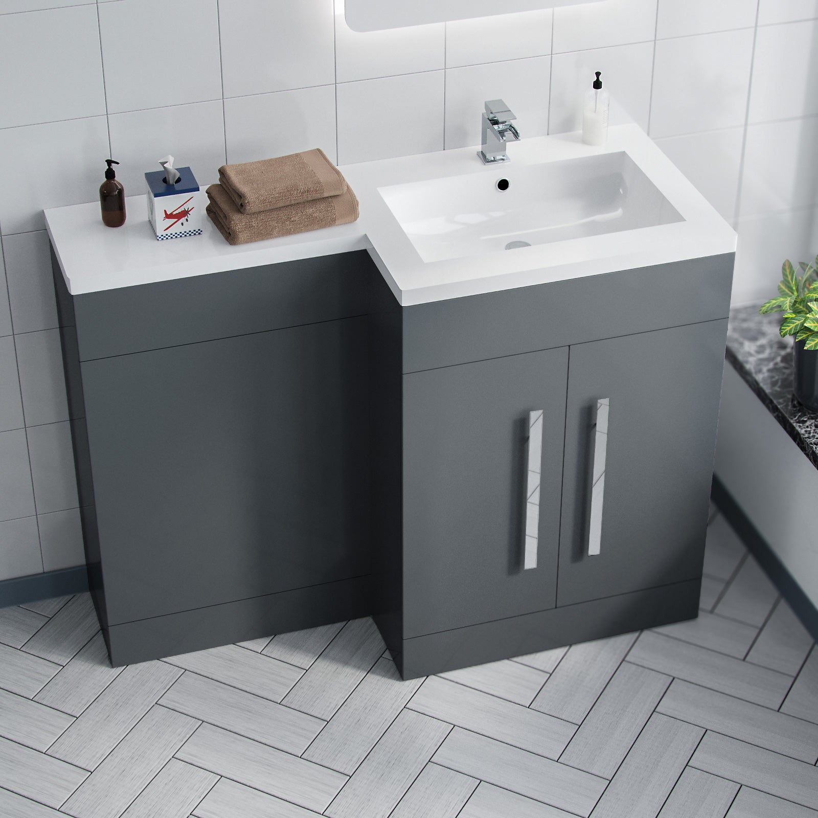 Aric 1100mm RH Freestanding MDF Basin Cabinet Flat Pack - Dark Grey