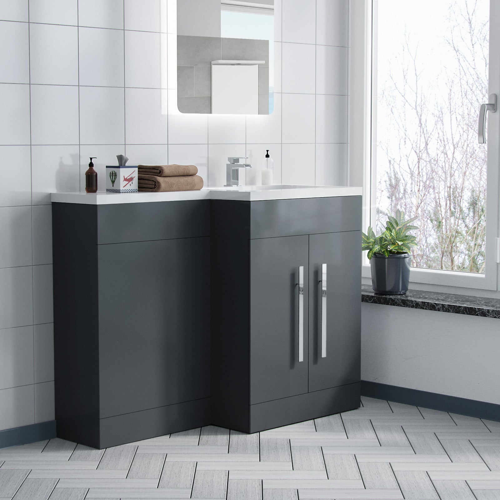 Aric 1100mm RH Freestanding MDF Basin Cabinet Flat Pack - Dark Grey