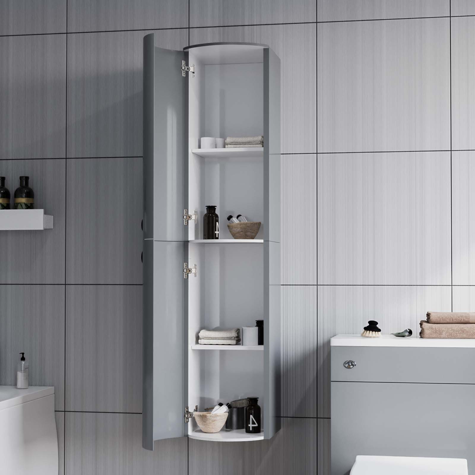 Dene 1100mm RH Grey Vanity, BTW Toilet, WC, Basin and Wall Hung Cabinet