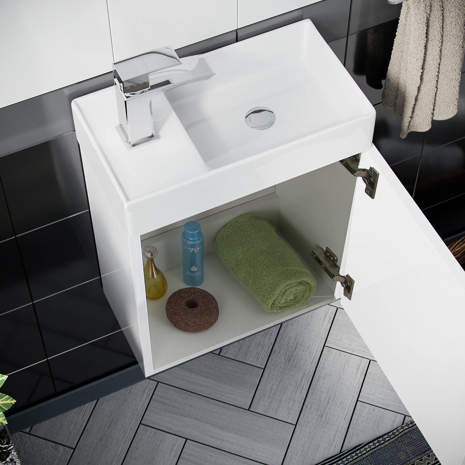 Nanuya 400mm Gloss White Wall Hung Vanity, WC Unit & Square BTW Rimless Toilet