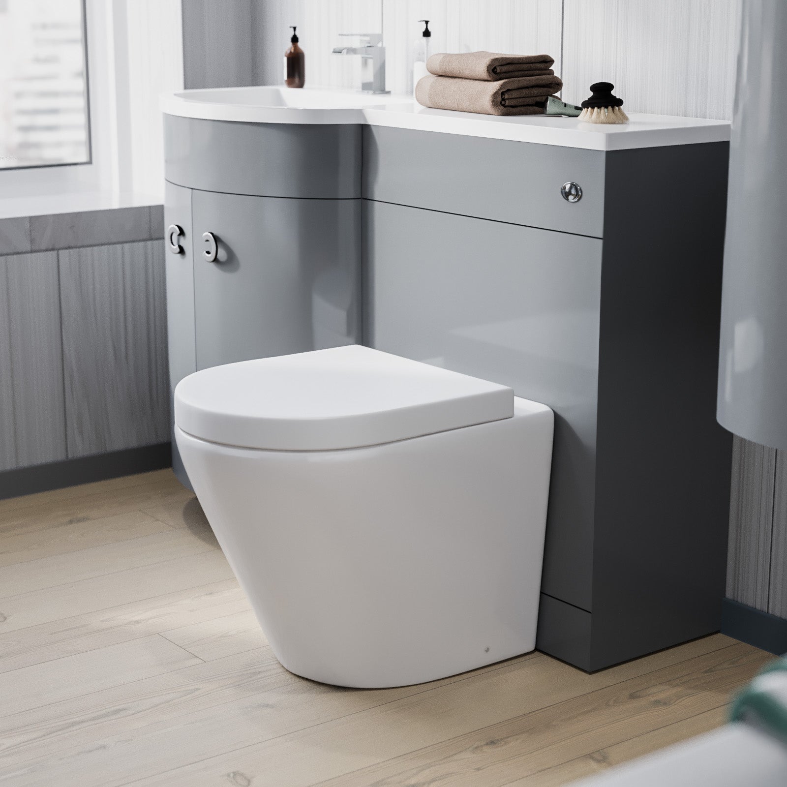 Dene 1100mm LH Bathroom Vanity with WC, BTW Rimless Toilet & Wall Hung Cabinet LG