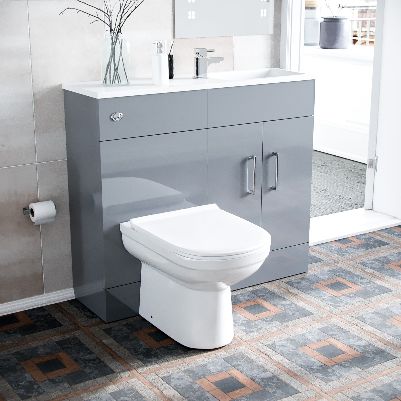 James 1000mm Slimline Floorstanding Vanity Basin and BTW Combo Unit Light Grey