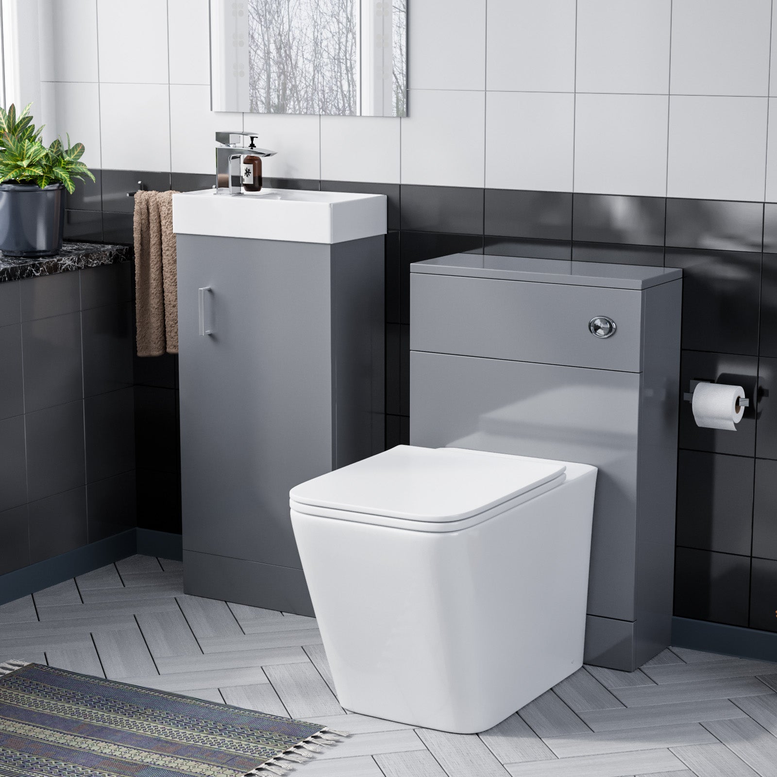 Nanuya 400mm LightGrey  Floorstanding Basin Vanity & Concealed Cistern WC Toilet