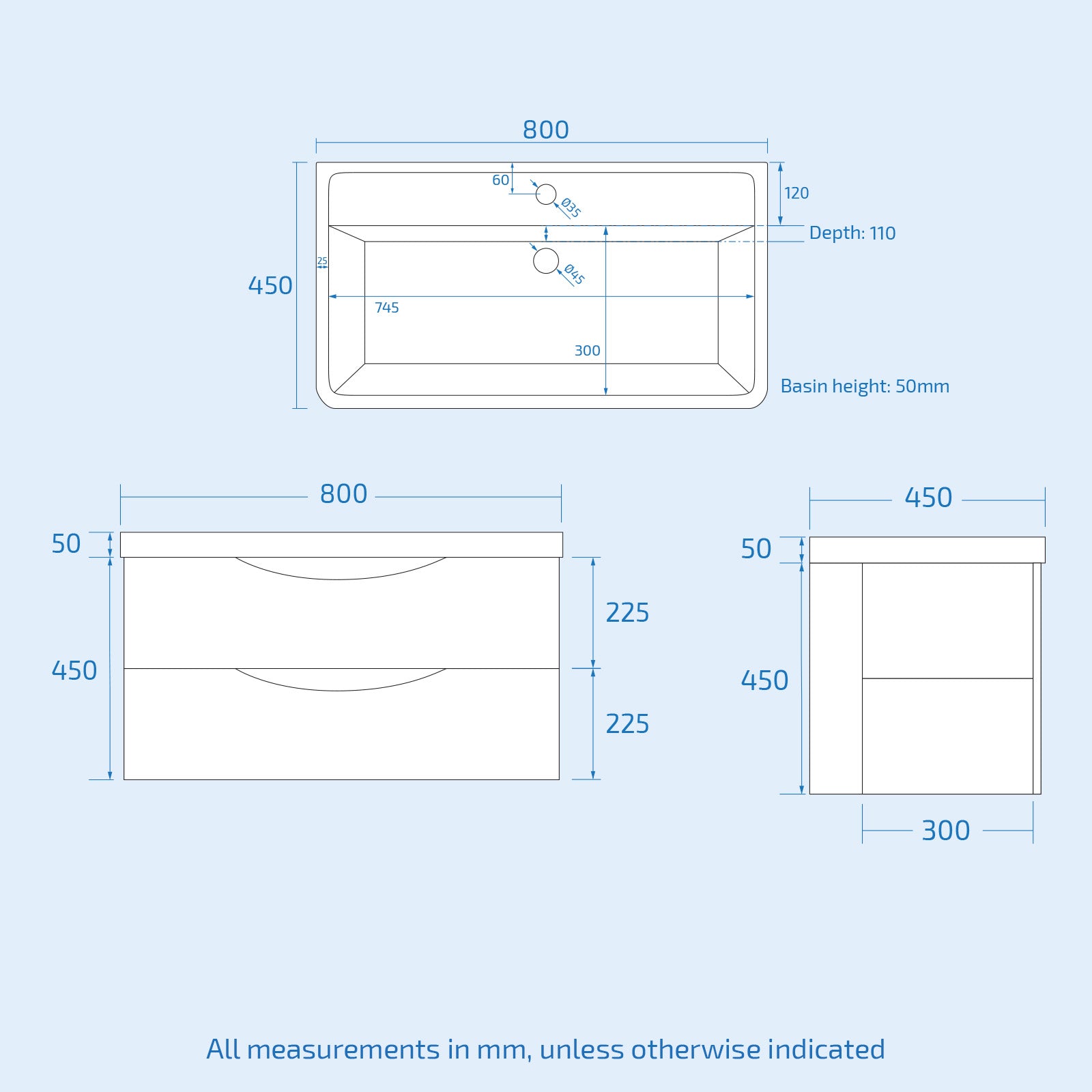 Merton Modern 800mm Grey Wall Hung  Basin Sink Flat Pack Vanity