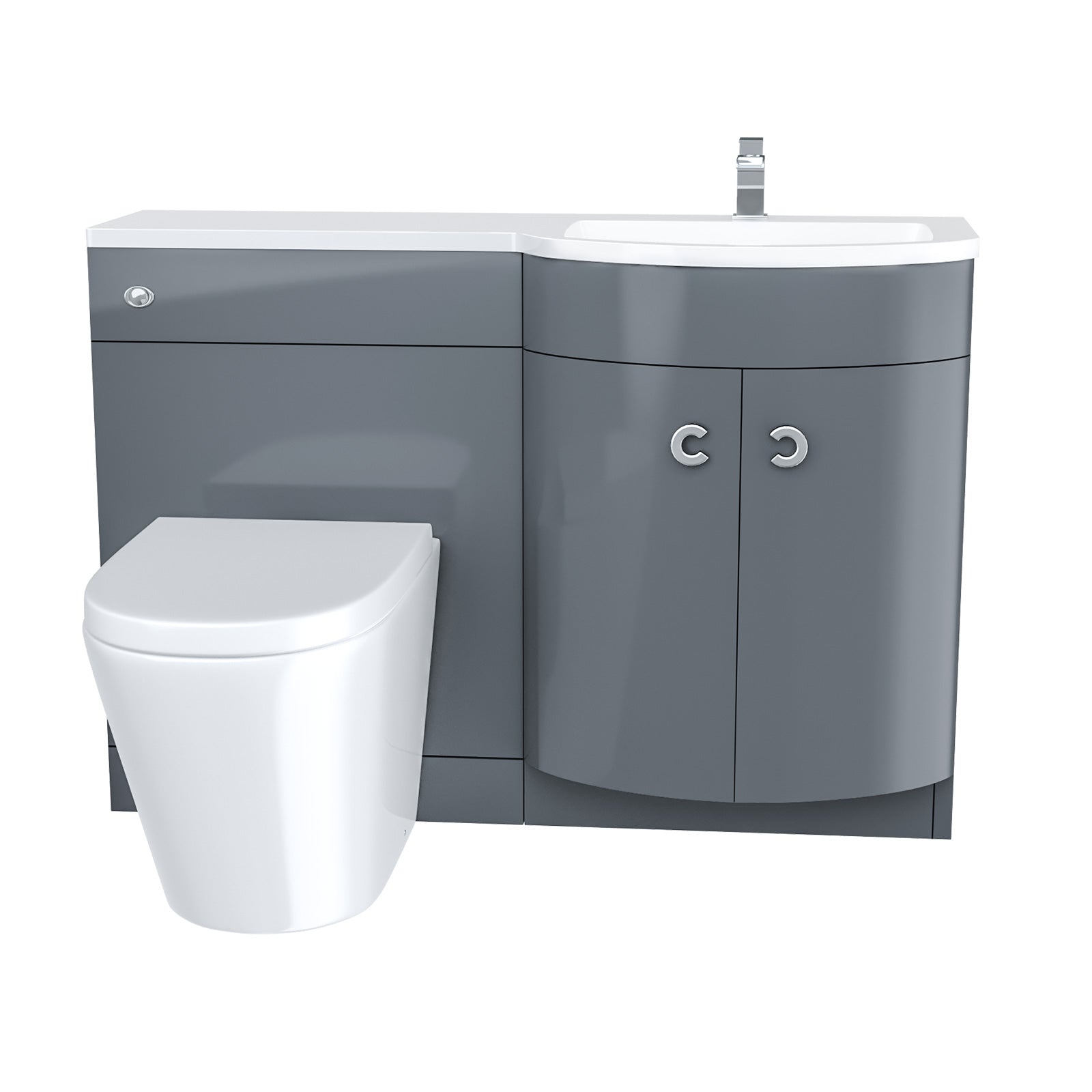 Dene | 1100mm RH Back To Wall toilet, Soft Close Toilet & Resin Basin Grey