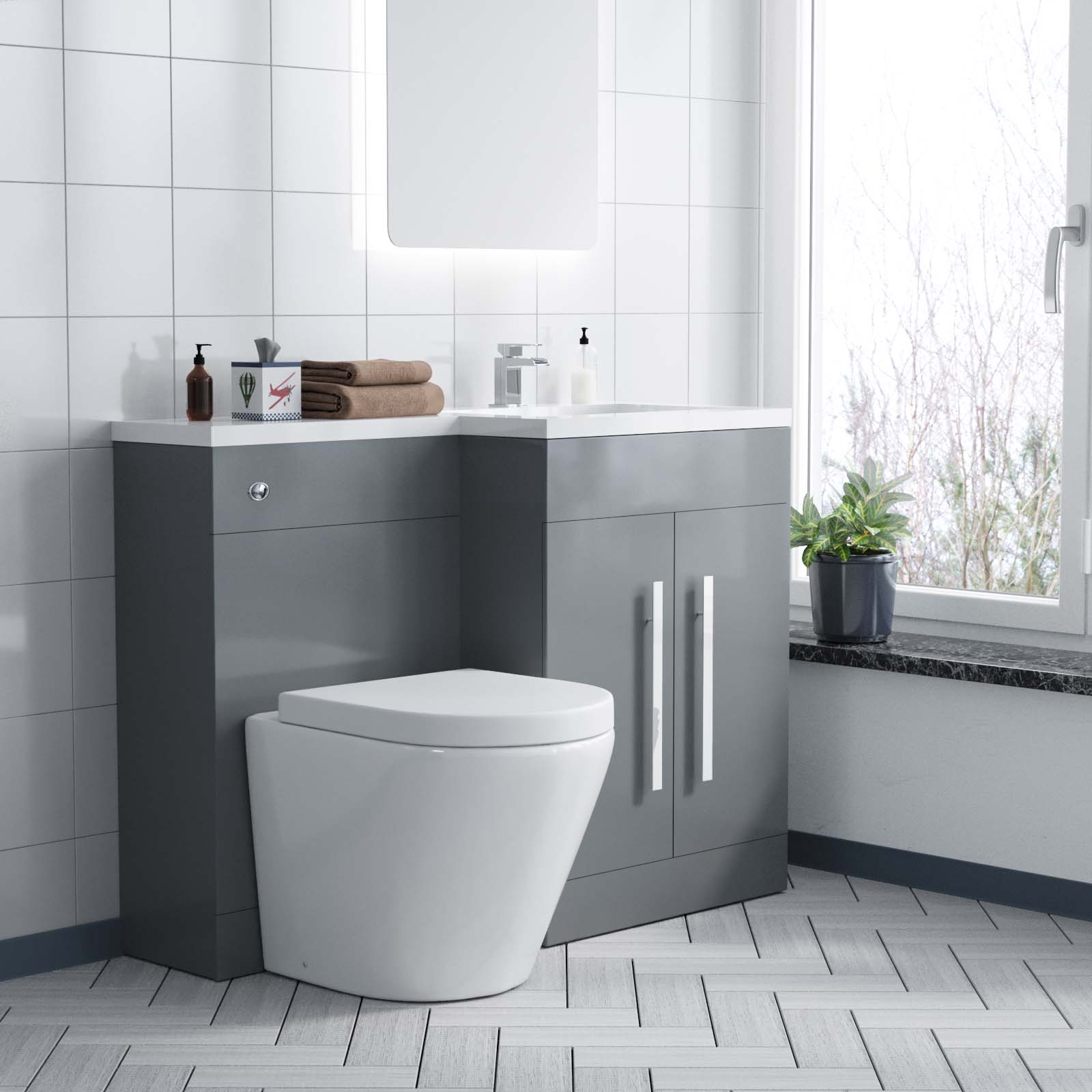 Aric 1100mm RH Freestanding LightGrey Vanity with BTW Rimless Toilet, WC & Basin