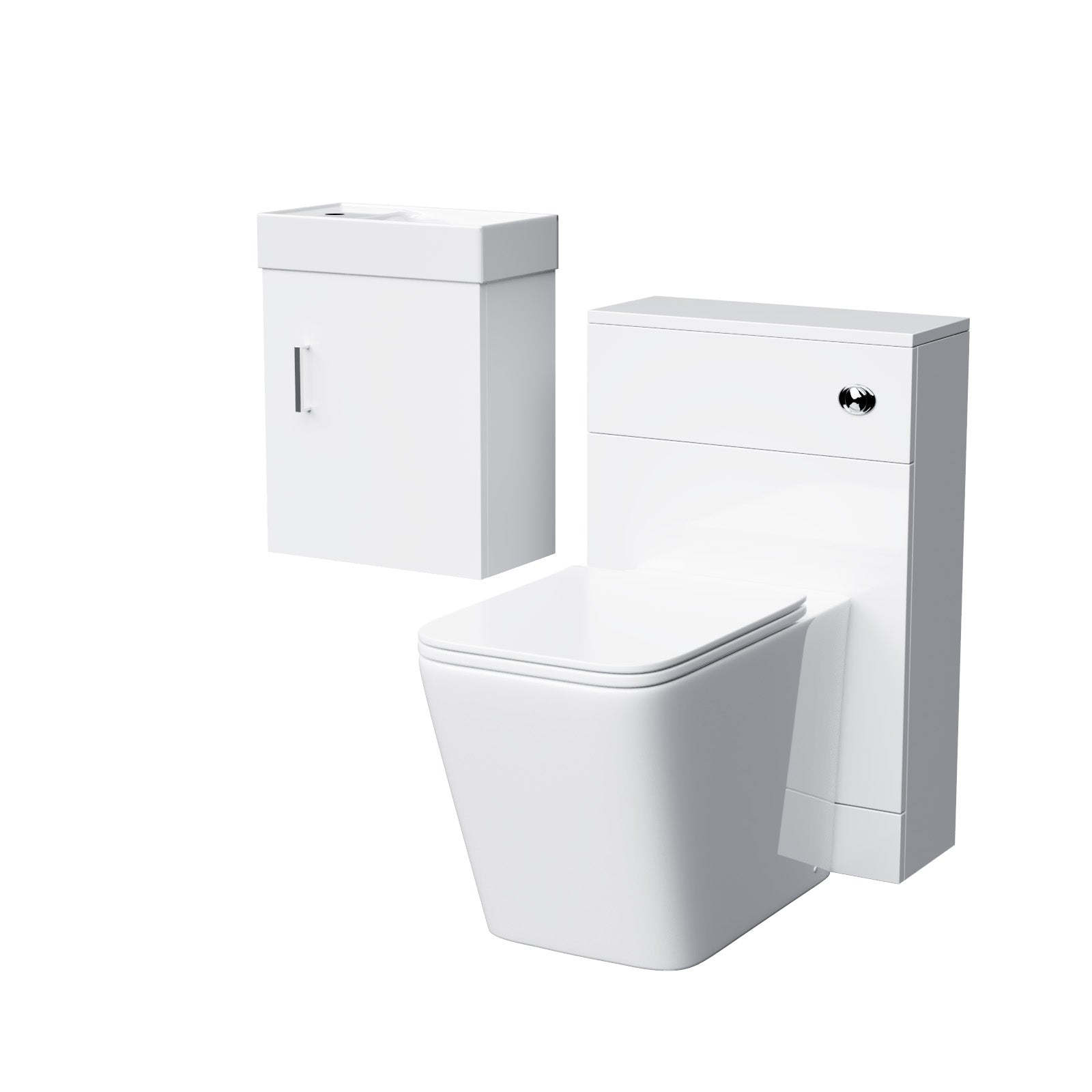 Nanuya 400mm Gloss White Wall Hung Vanity, WC Unit & Square BTW Rimless Toilet