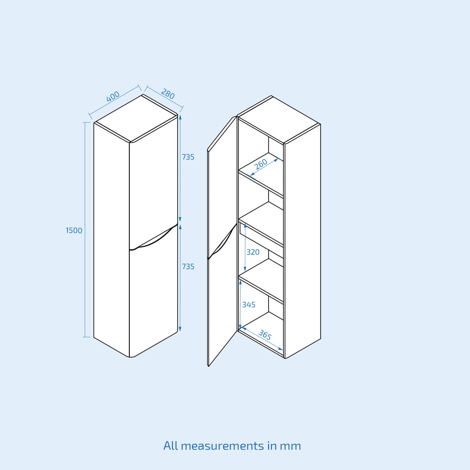 Alaska 400mm Bathroom Wall Hung Storage Cabinet Unit Gloss White