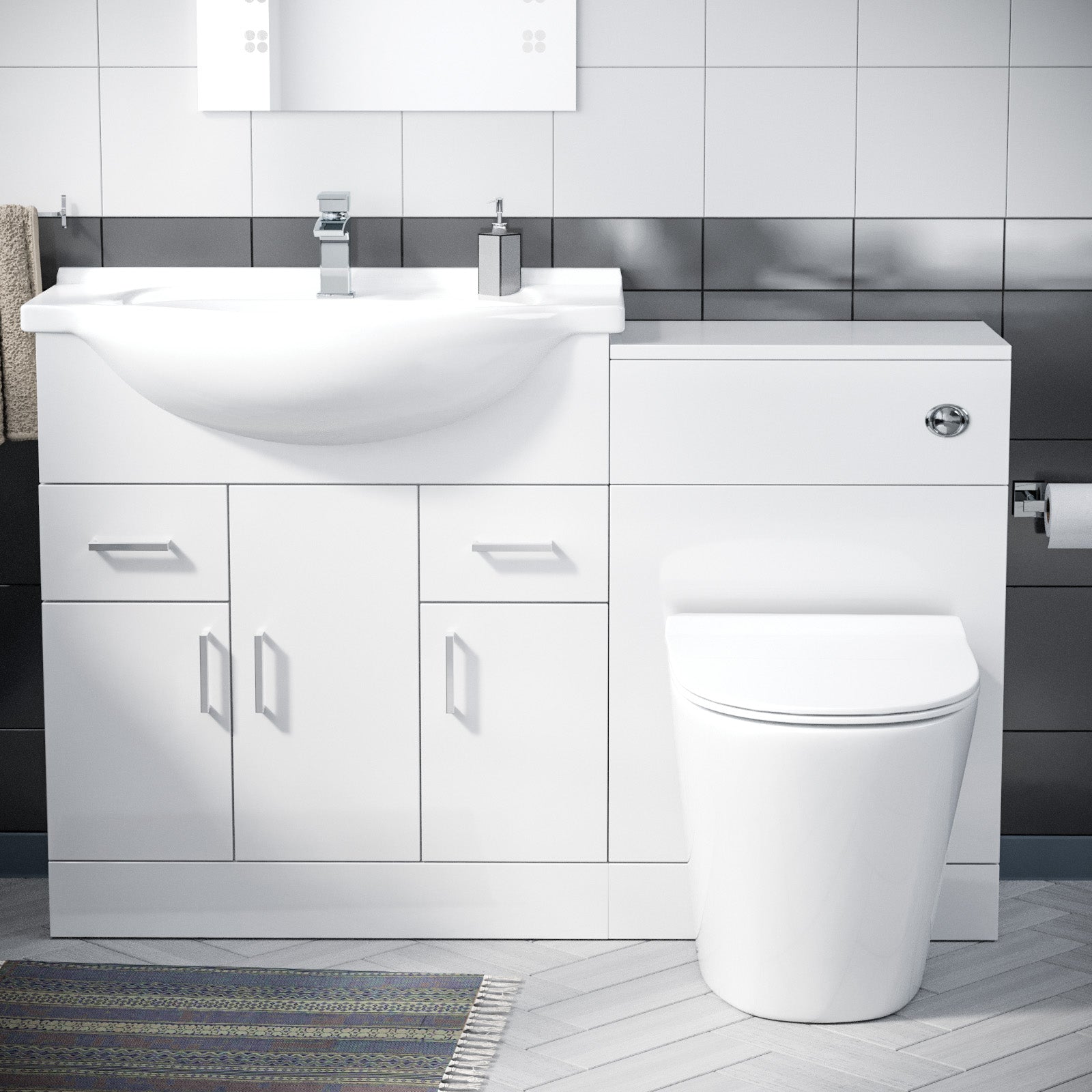 Ellen 750mm FloorStanding White Gloss Cabinet, WC Unit & BTW Toilet