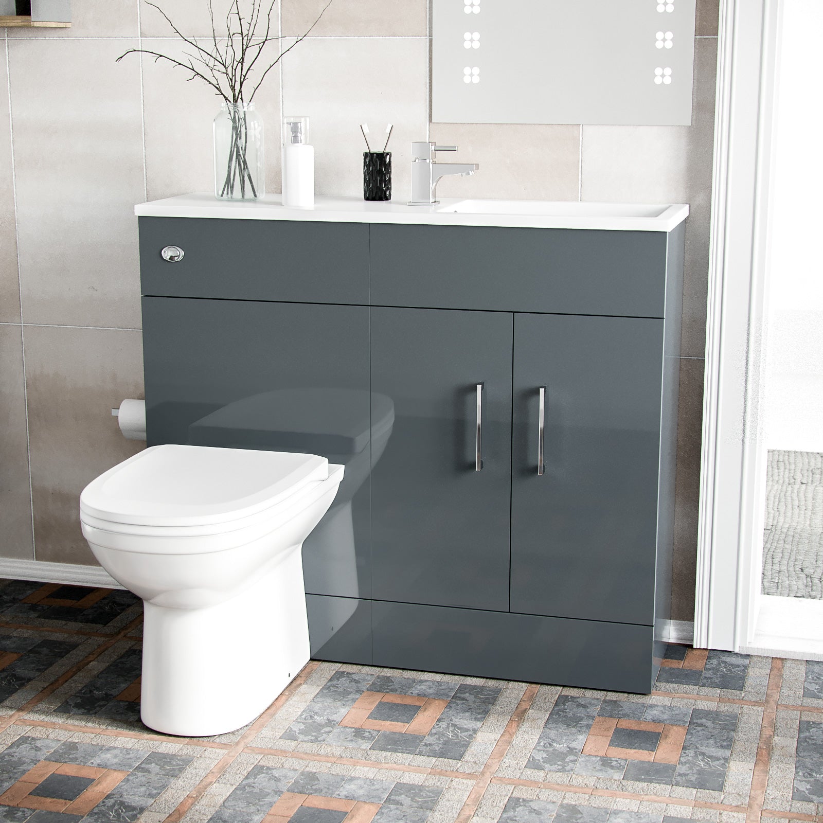 James 1000mm Slimline Floorstanding Vanity Basin and BTW Combo Unit Grey - Flat Pack