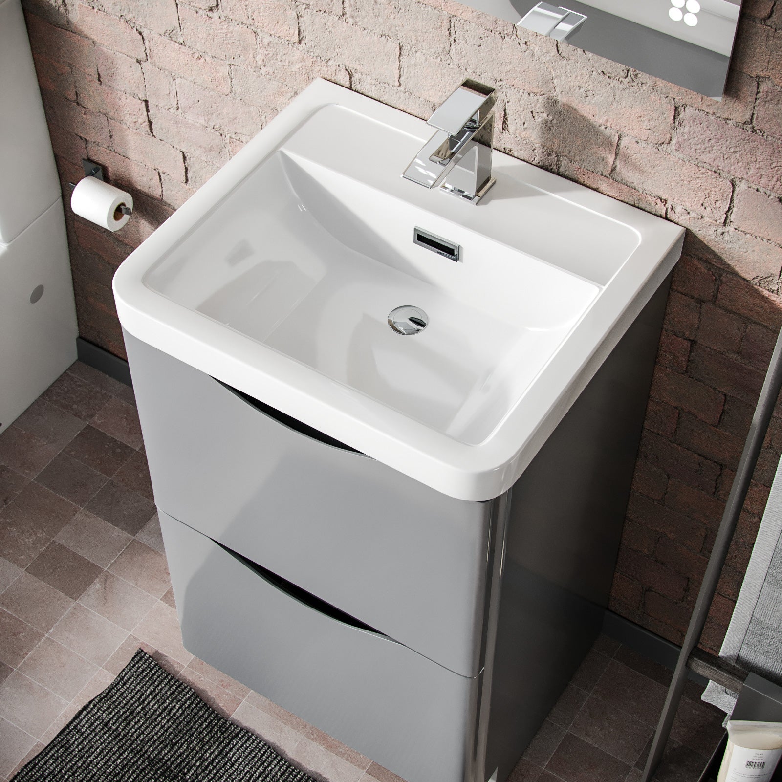 Merton 500 Grey Floor Standing Cabinet with 2 Soft Closing Drawers & Basin