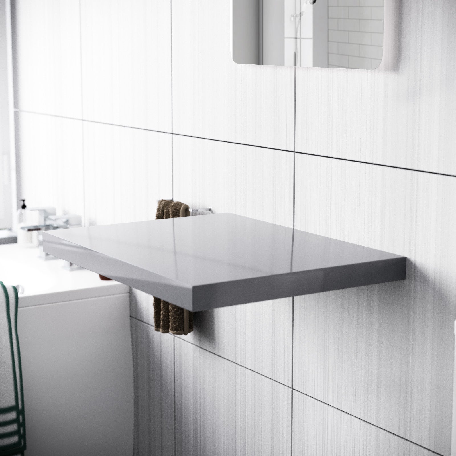 Selpha | Wall Mounted Floating Countertop Basin Shelf 600 x 450 mm - Light Grey