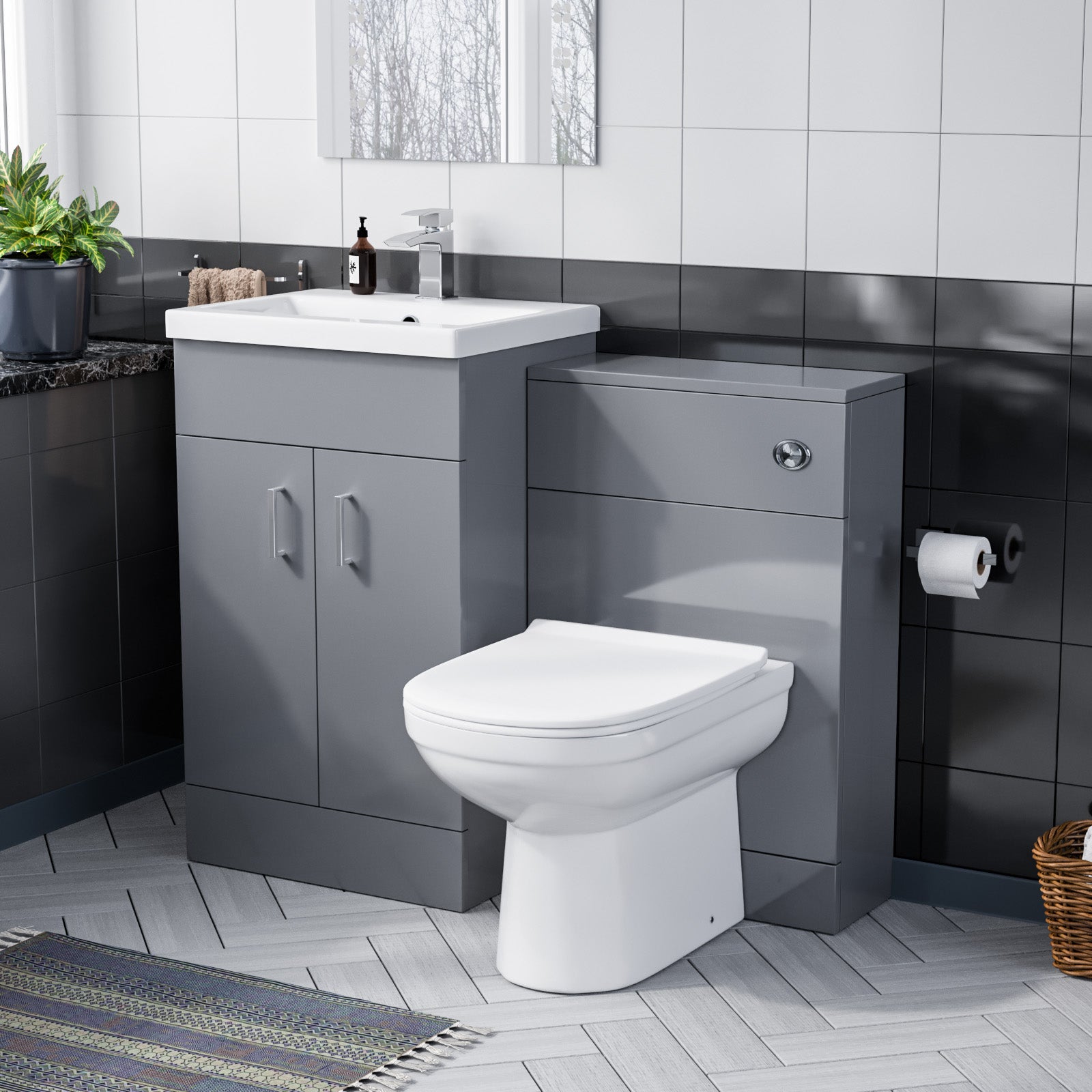 Nanuya 500mm Vanity Basin Unit & WC Unit & Back to Wall Grey | Nanuya