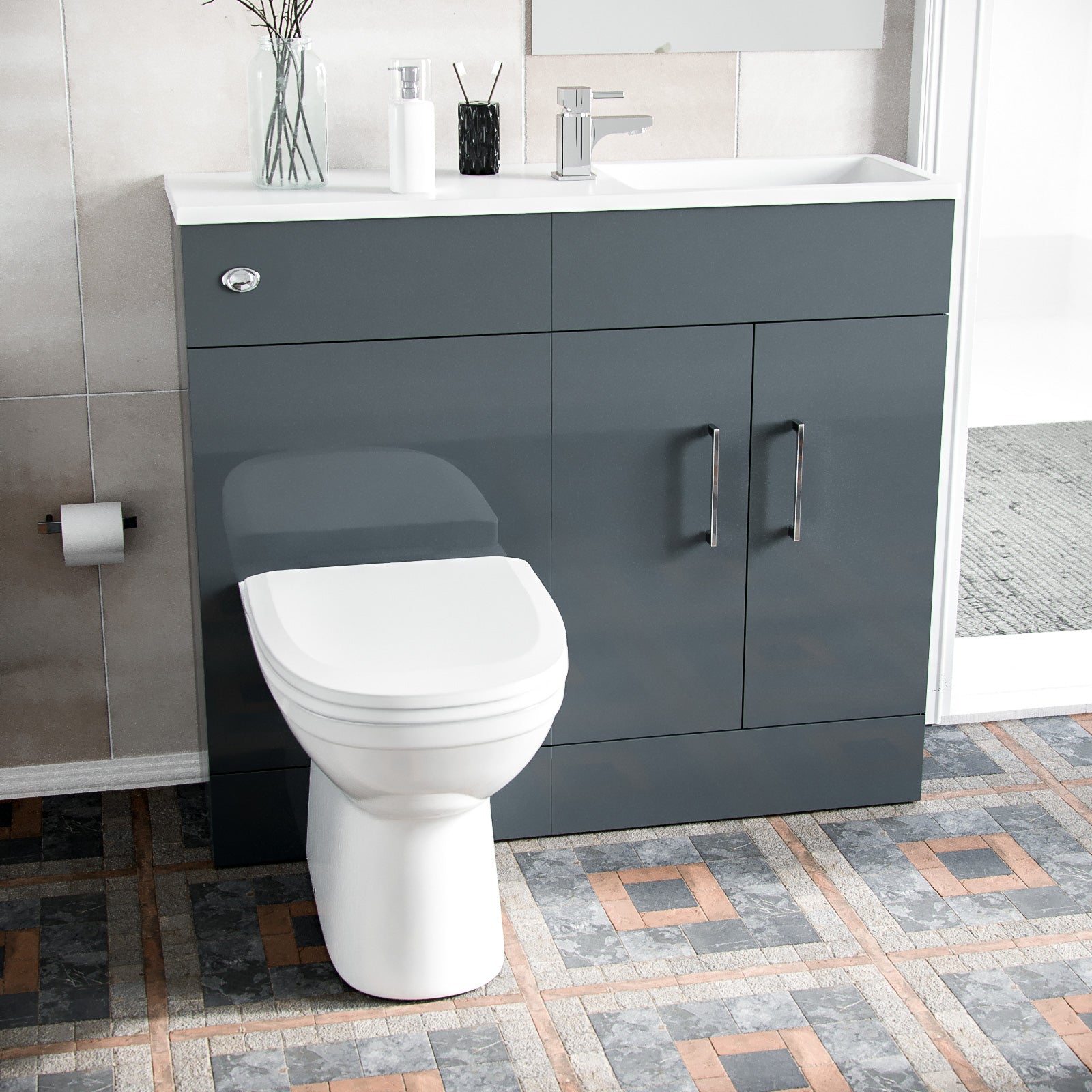 James 1000mm Slimline Floorstanding Vanity Basin and BTW Combo Unit Grey - Flat Pack