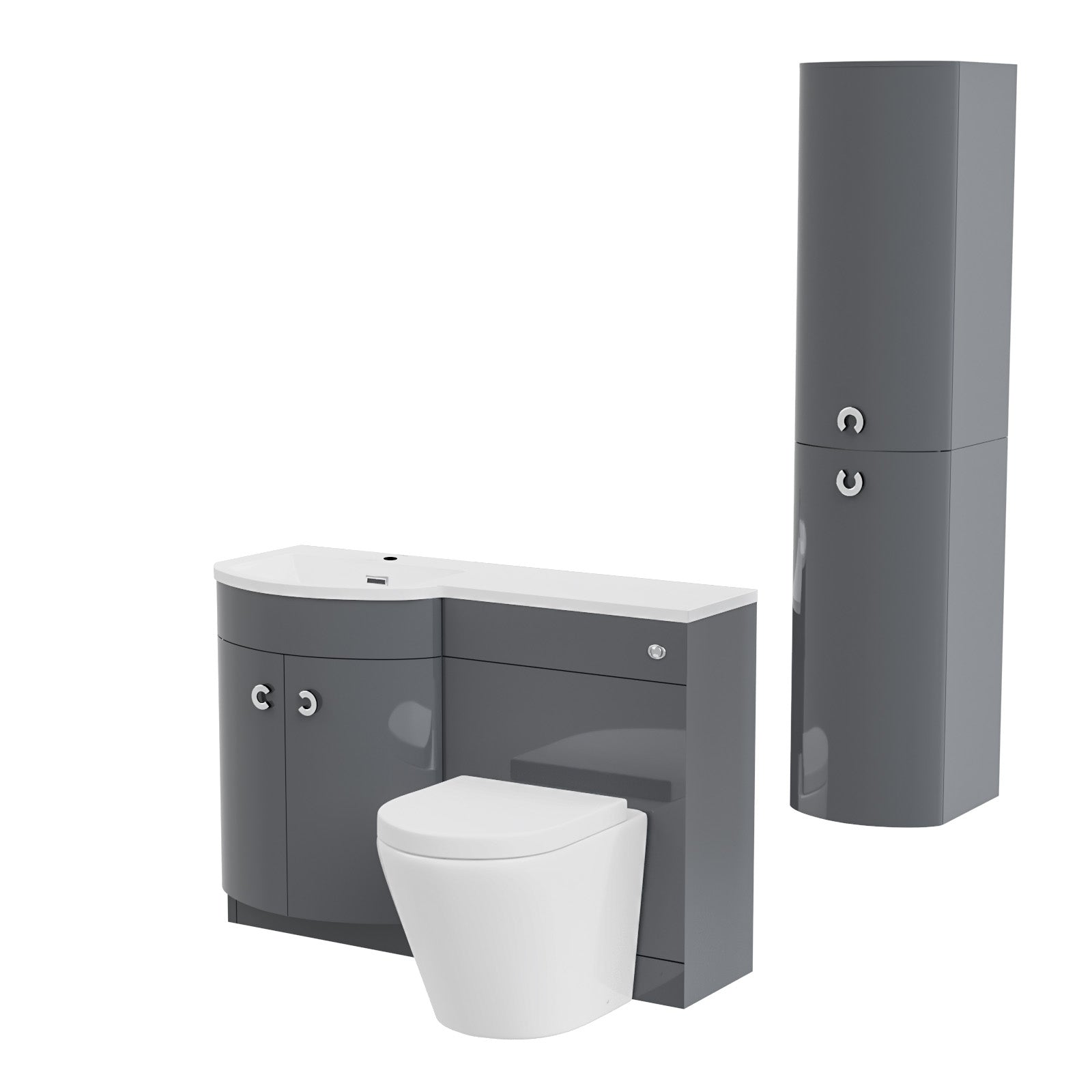 Dene 1100mm LH Grey Bathroom Vanity with WC, BTW Rimless Toilet & Wall Hung Cabinet