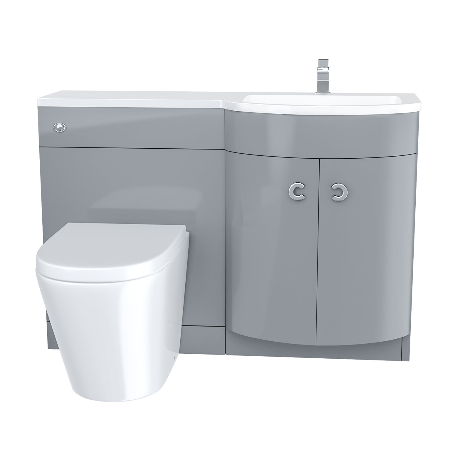 Dene 1100mm RH Back To Wall toilet, Soft Close Toilet & Resin Basin Grey