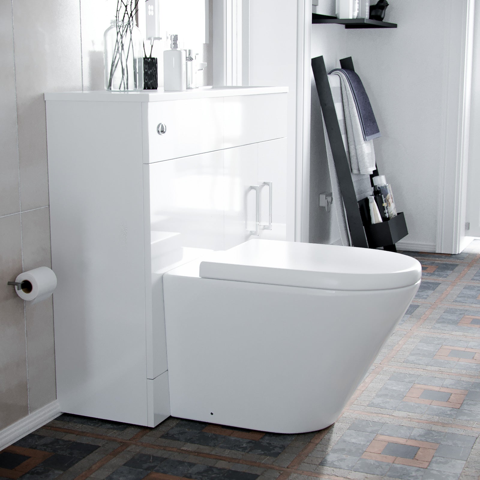 James 1000mm Vanity Basin Unit & Ellis Back To Wall Toilet White