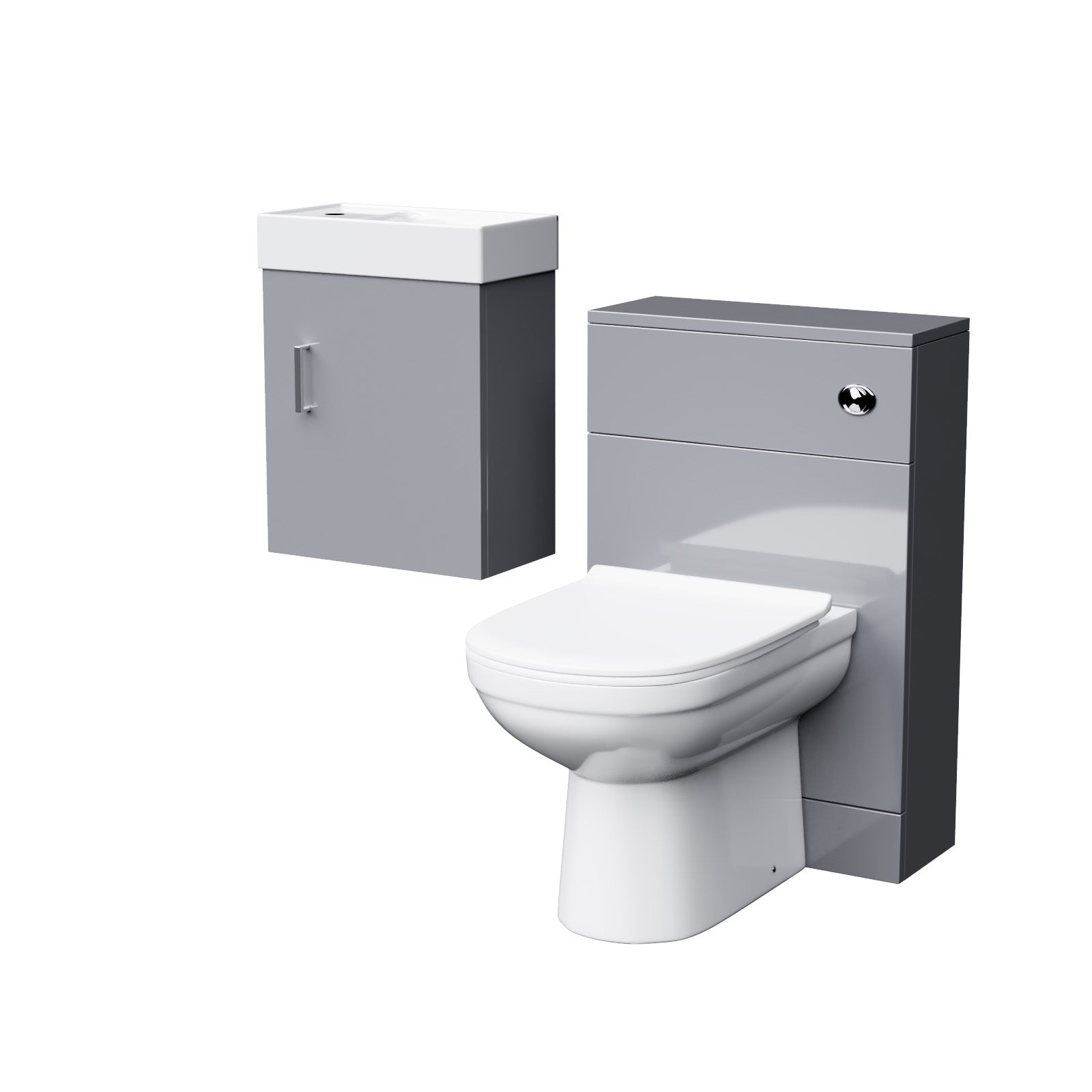 Nanuya 400 Grey Wall Hung Cabinet with Ceramic Basin, BTW WC Unit & Toilet