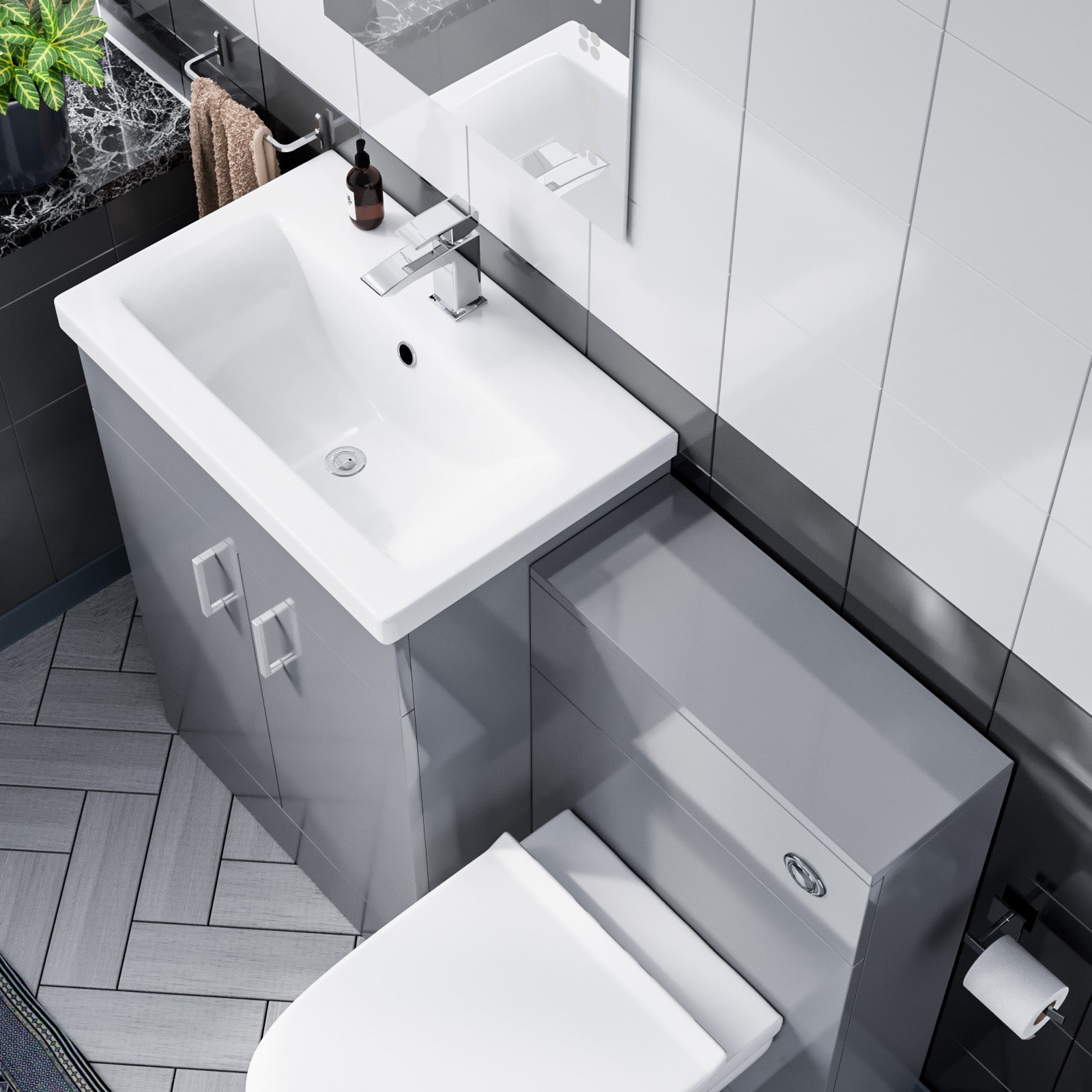 Nanuya 600mm FS Grey Cabinet, Ceramic Basin & BTW Pan with Soft Close Seat FP