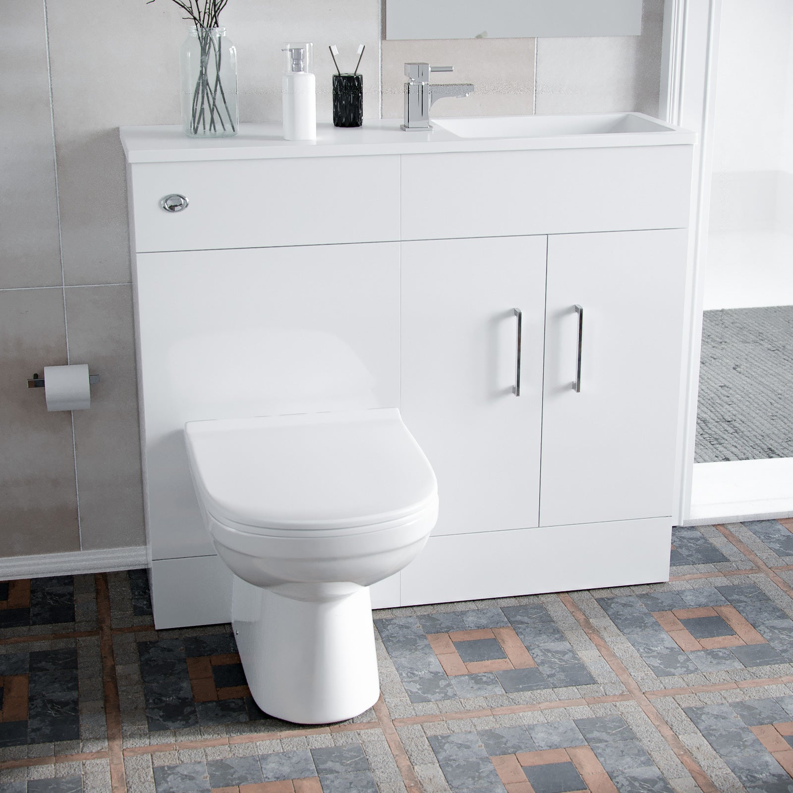 James 1000mm Slimline Floorstanding Vanity Basin and BTW Combo Unit White