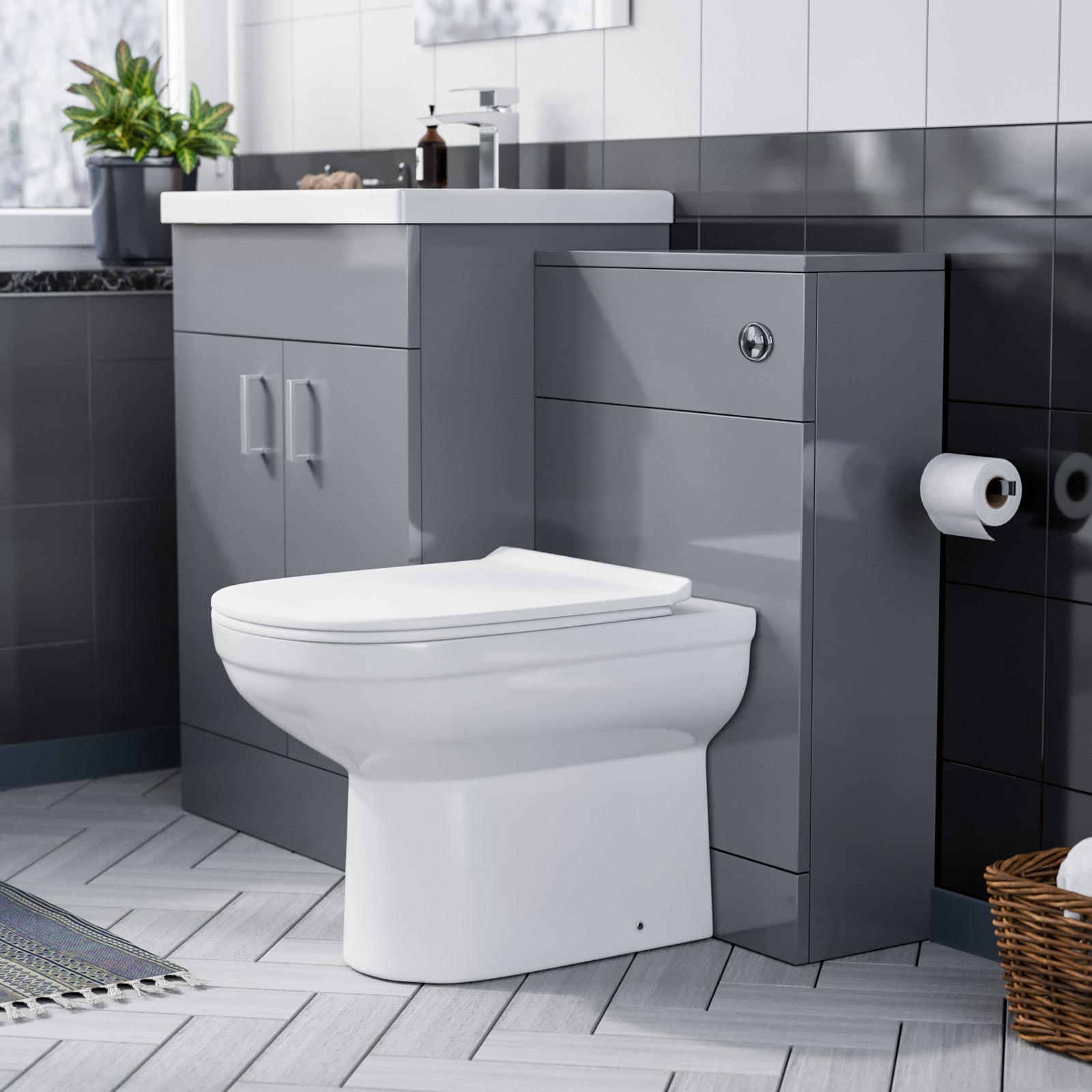 Nanuya 600mm FS Grey Cabinet, Ceramic Basin & BTW Pan with Soft Close Seat FP