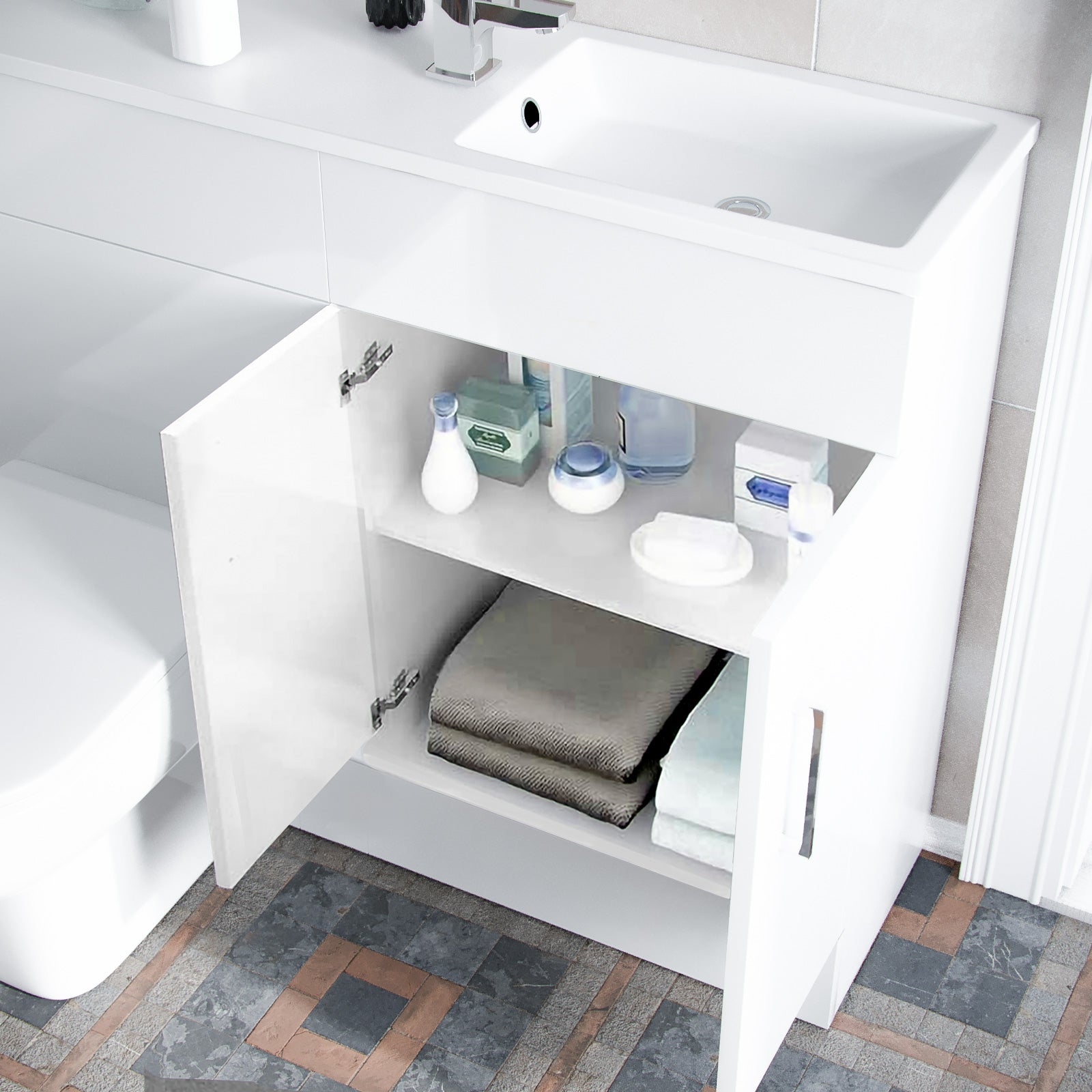 James 1000mm Slimline Floorstanding Vanity Basin and BTW Combo Unit White