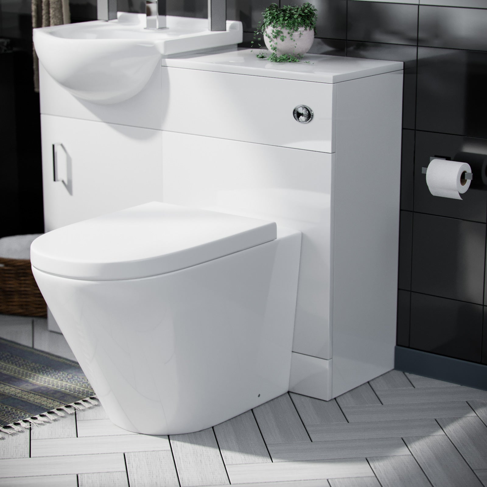 Ellen Cloakroom 950mm White Basin Vanity Unit, WC Unit & BTW Toilet - Flat Pack