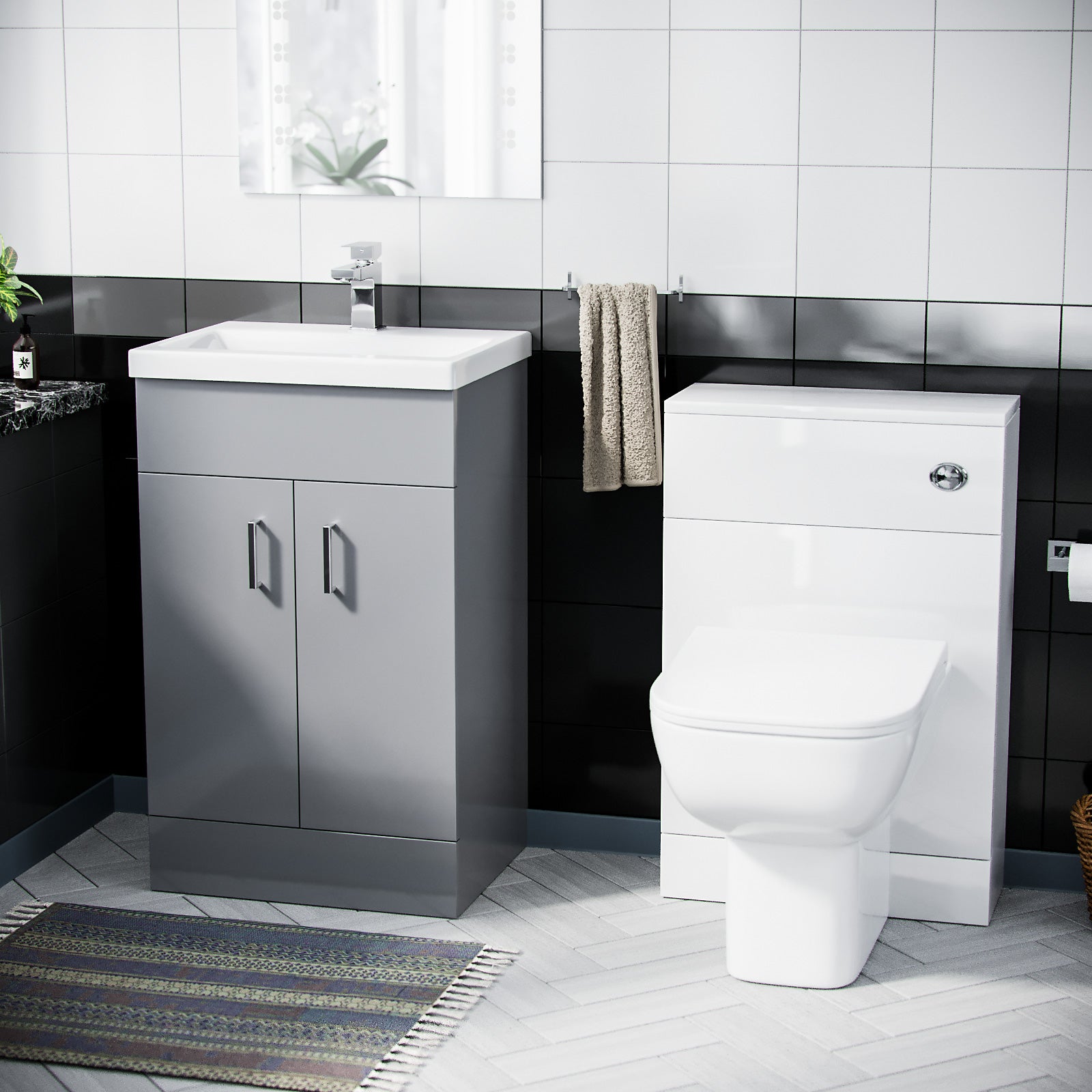 Nanuya 500 mm Basin Sink Flat Pack Vanity Grey Cabinet & WC Toilet  Suite