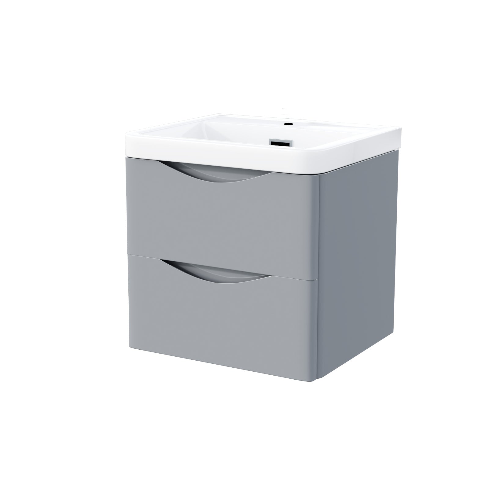 Merton 500 Grey Wall Hung Cabinet with 2 Soft Closing Drawers & Basin