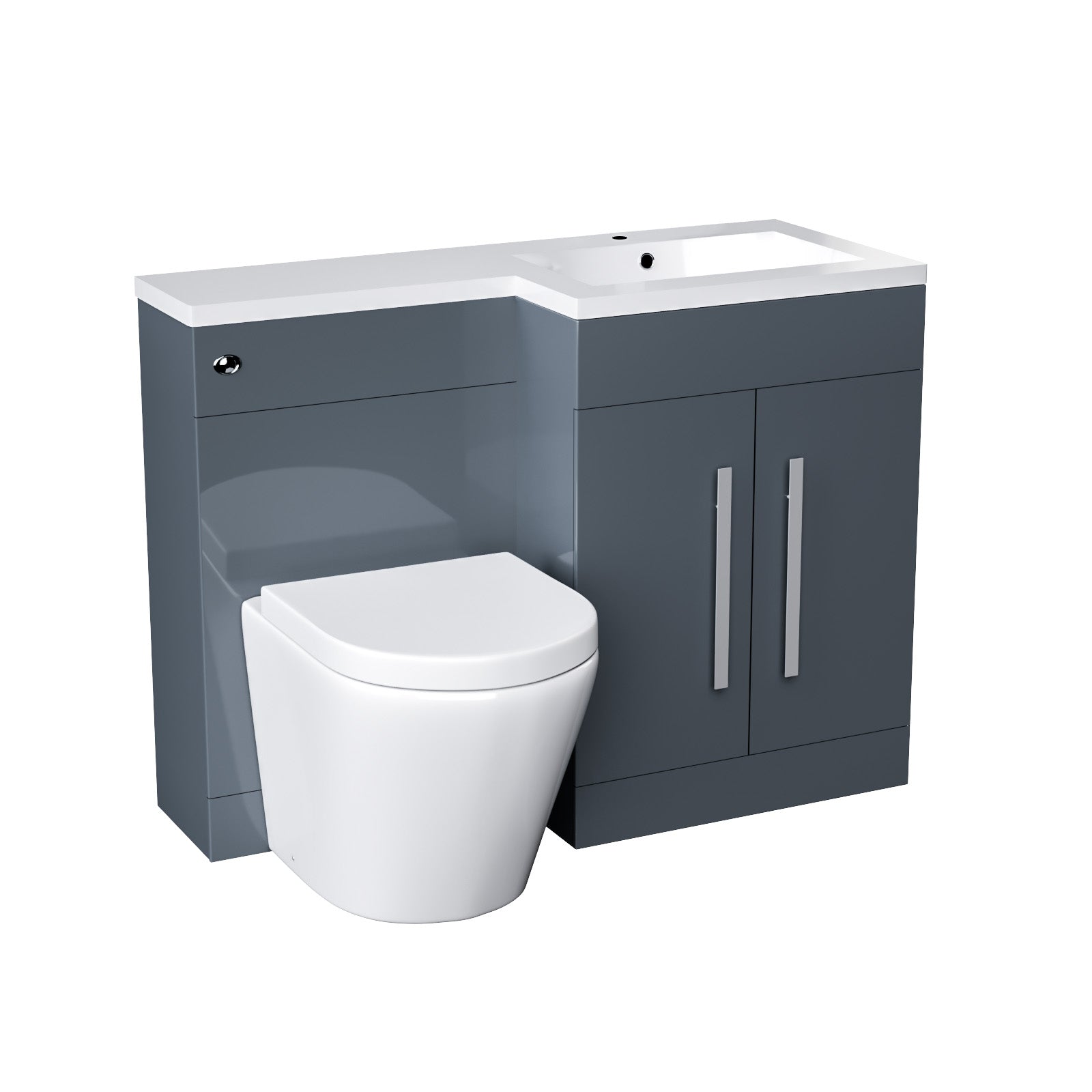 Aric 1100mm RH Freestanding Grey Vanity with BTW Rimless Toilet, WC & Basin