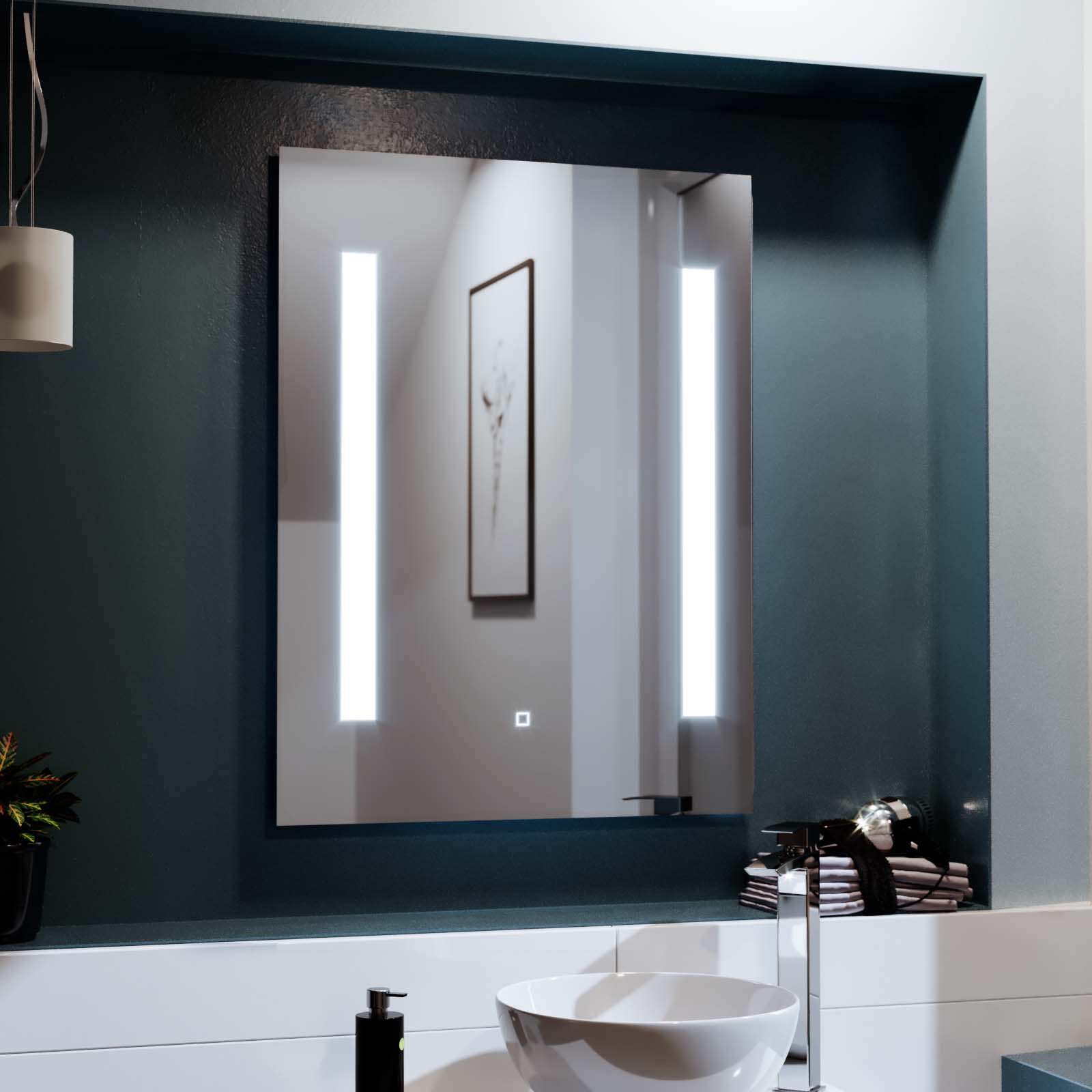 Large 600x800 mm Illuminated LED Bathroom Mirror with Anti Fog and Touch Switch