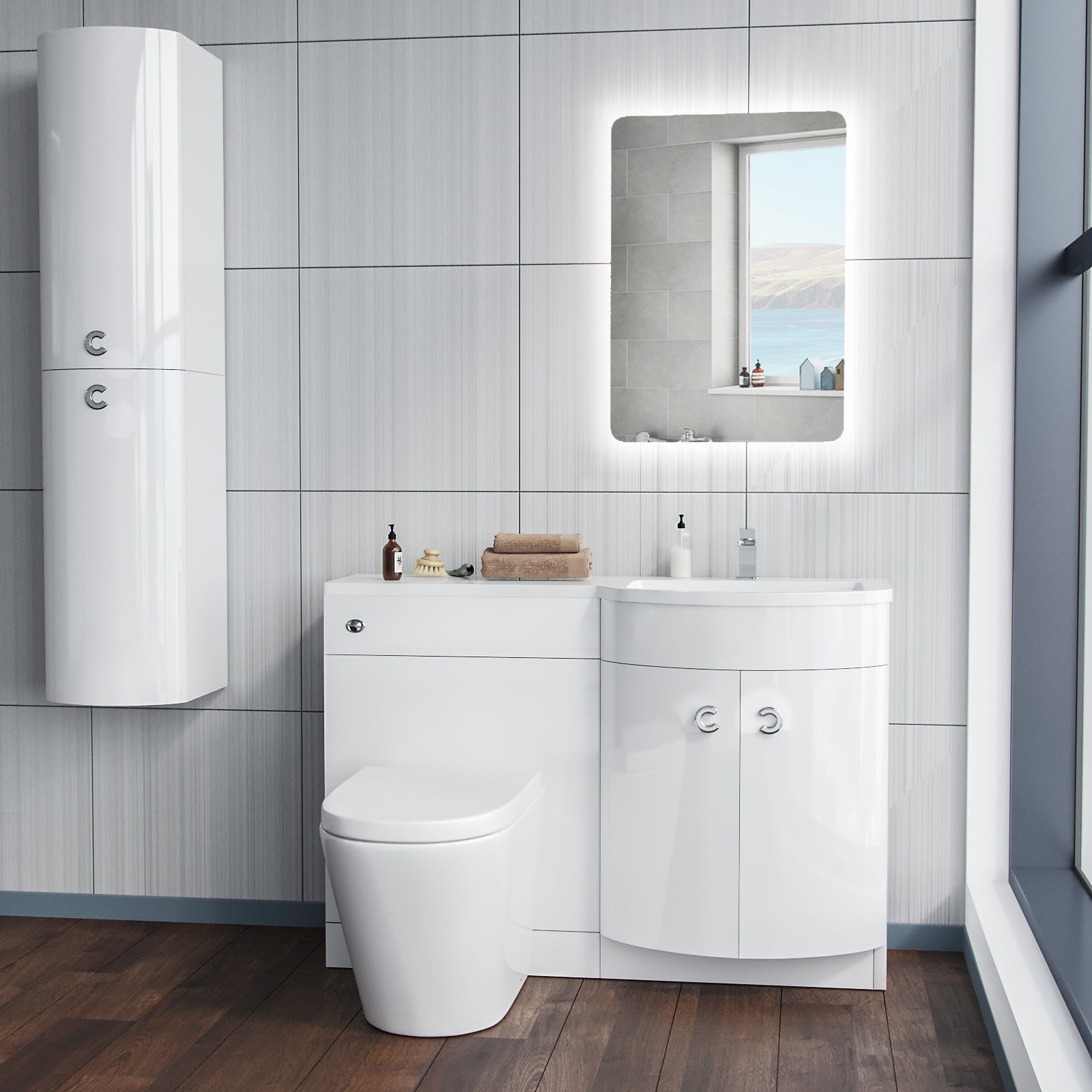 Dene | 1100mm RH Back To Wall toilet, Soft Close Toilet & Resin Basin White