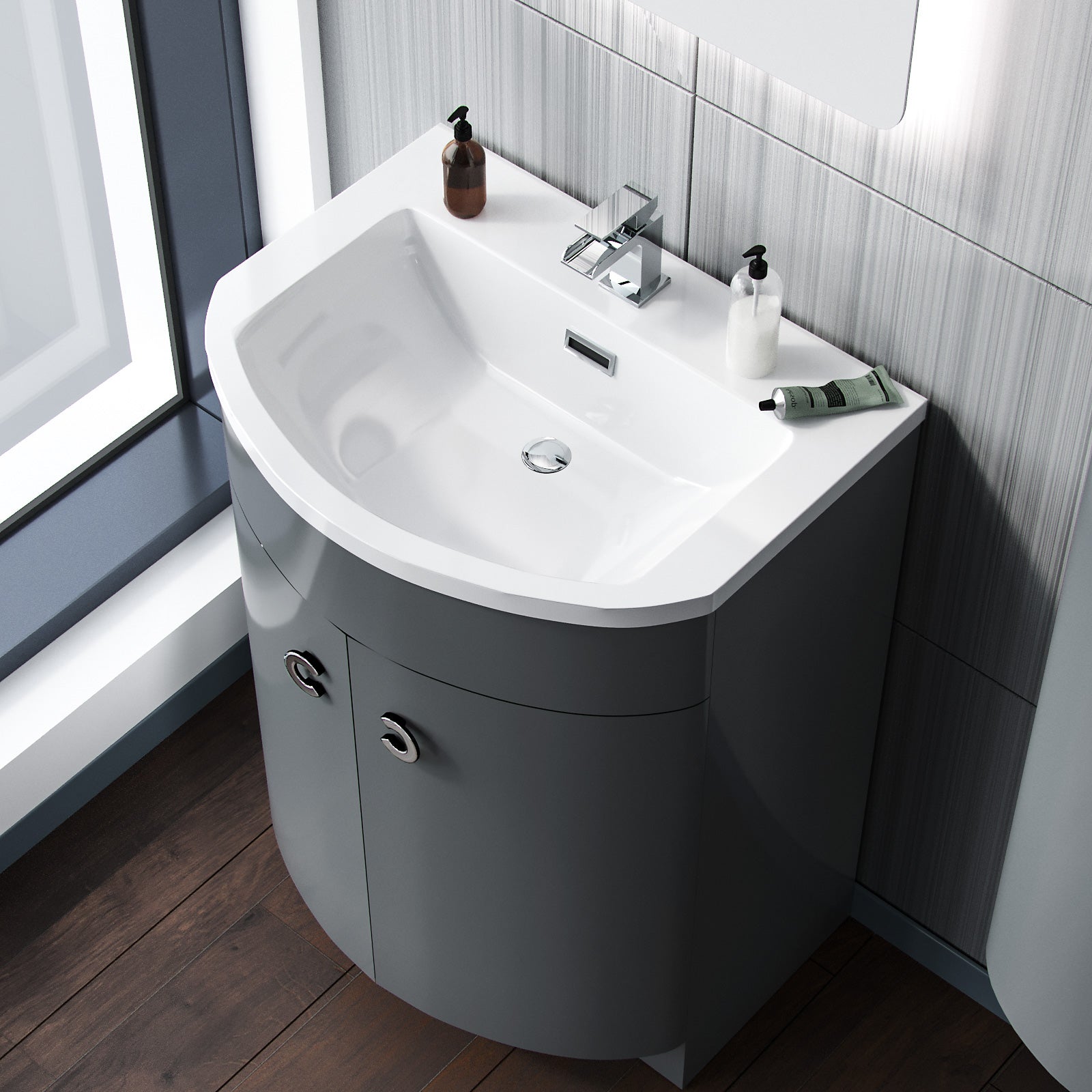 Dene 600mm Grey Vanity with Basin Flat Pack