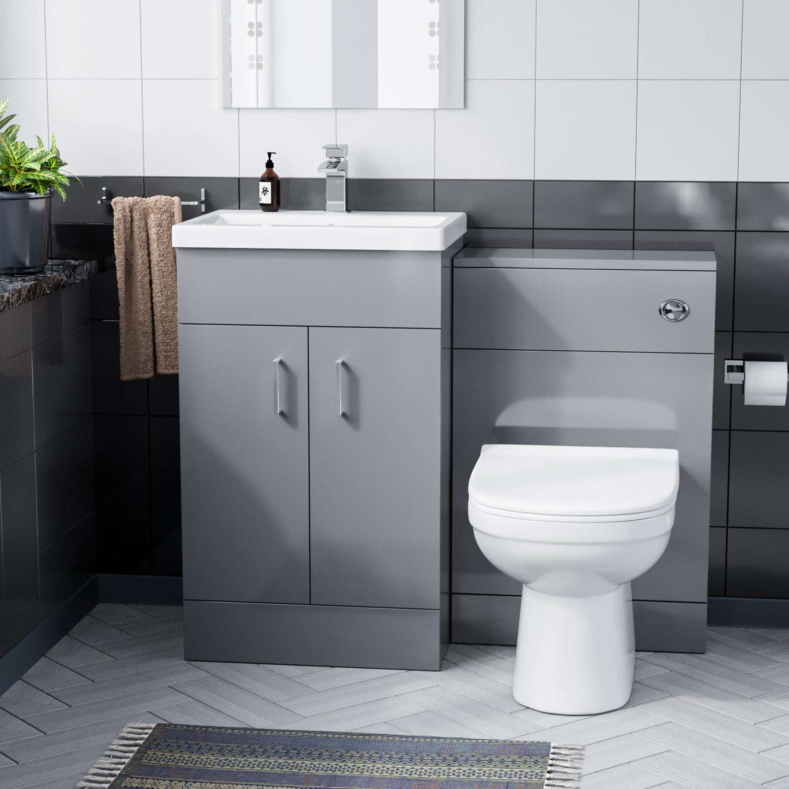 Nanuya 500mm Vanity Basin Unit & WC Unit & Back to Wall Grey | Nanuya