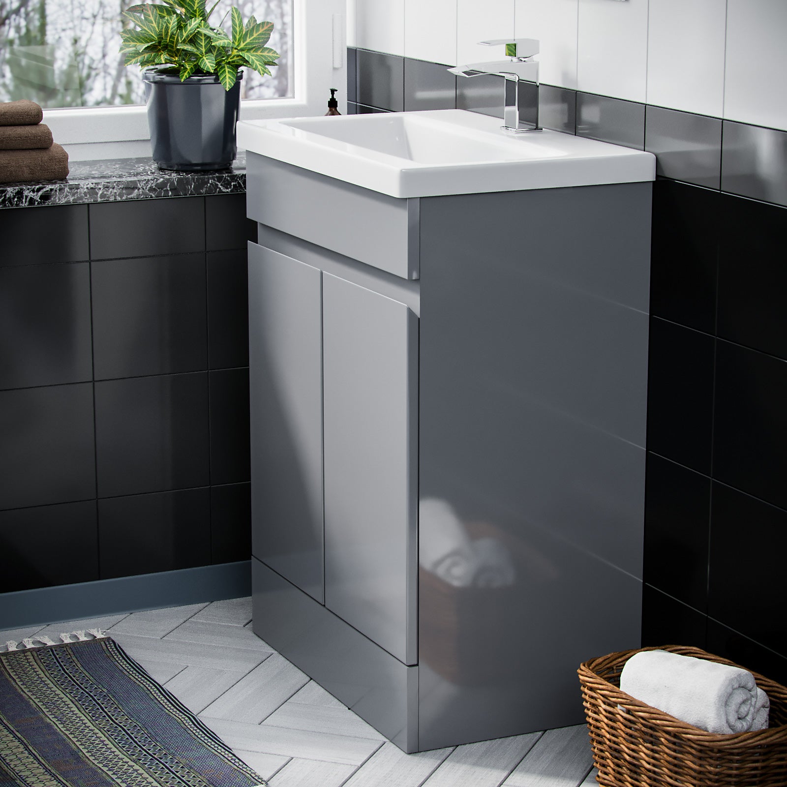 Alaska 600mm Grey Flat Pack Vanity Cabinet and Basin Unit Floor Standing