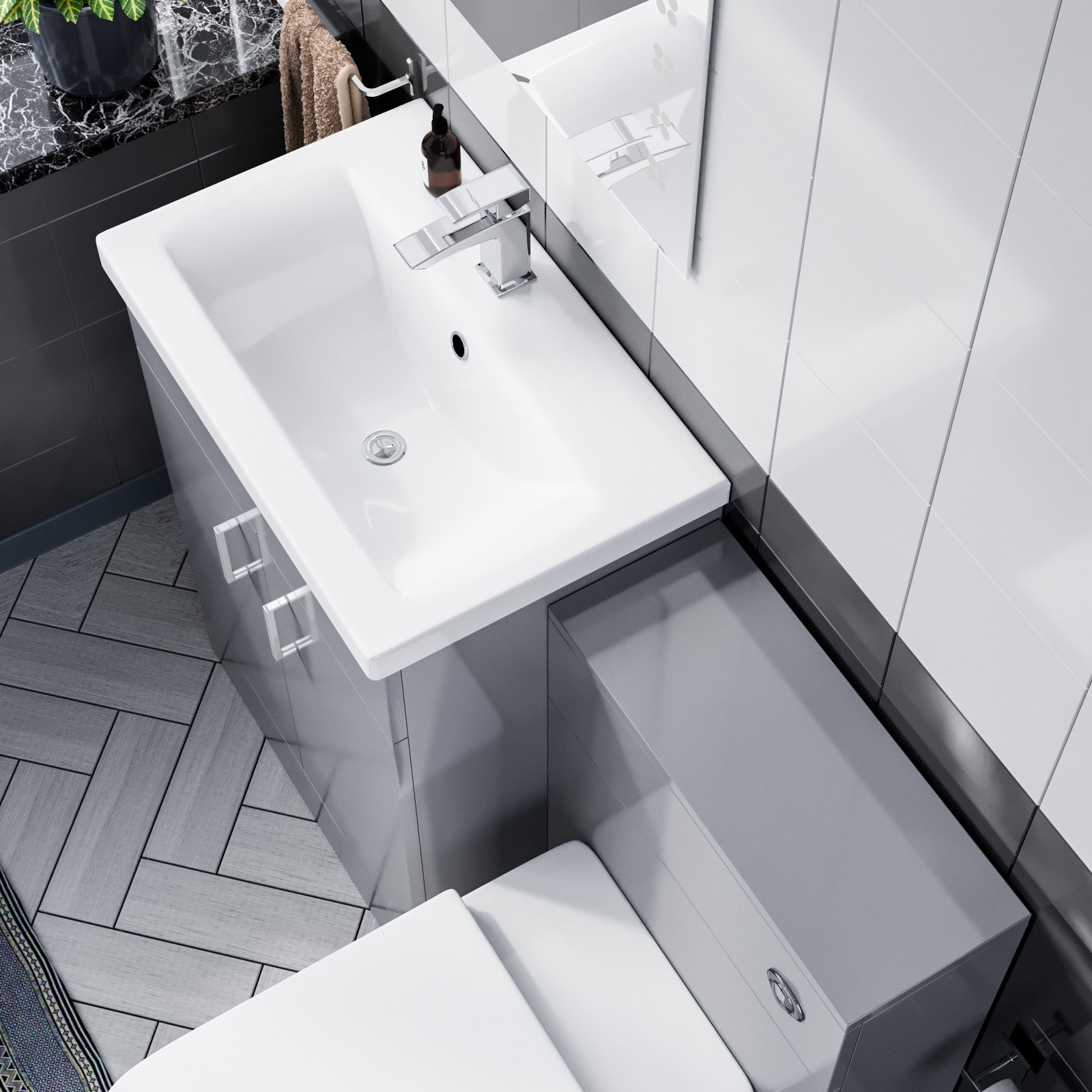 Nanuya 600 Floor Standing Grey Vanity, Ceramic Basin, BTW Toilet UF Seat & WC Unit