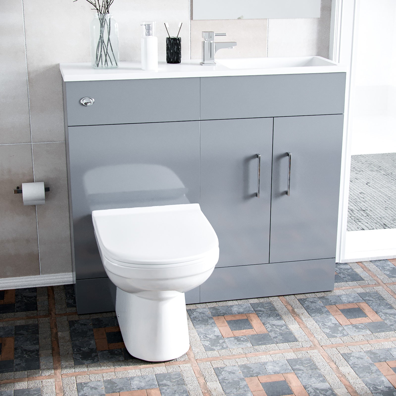 James 1000mm Slimline Floorstanding Vanity Basin and BTW Combo Unit Light Grey